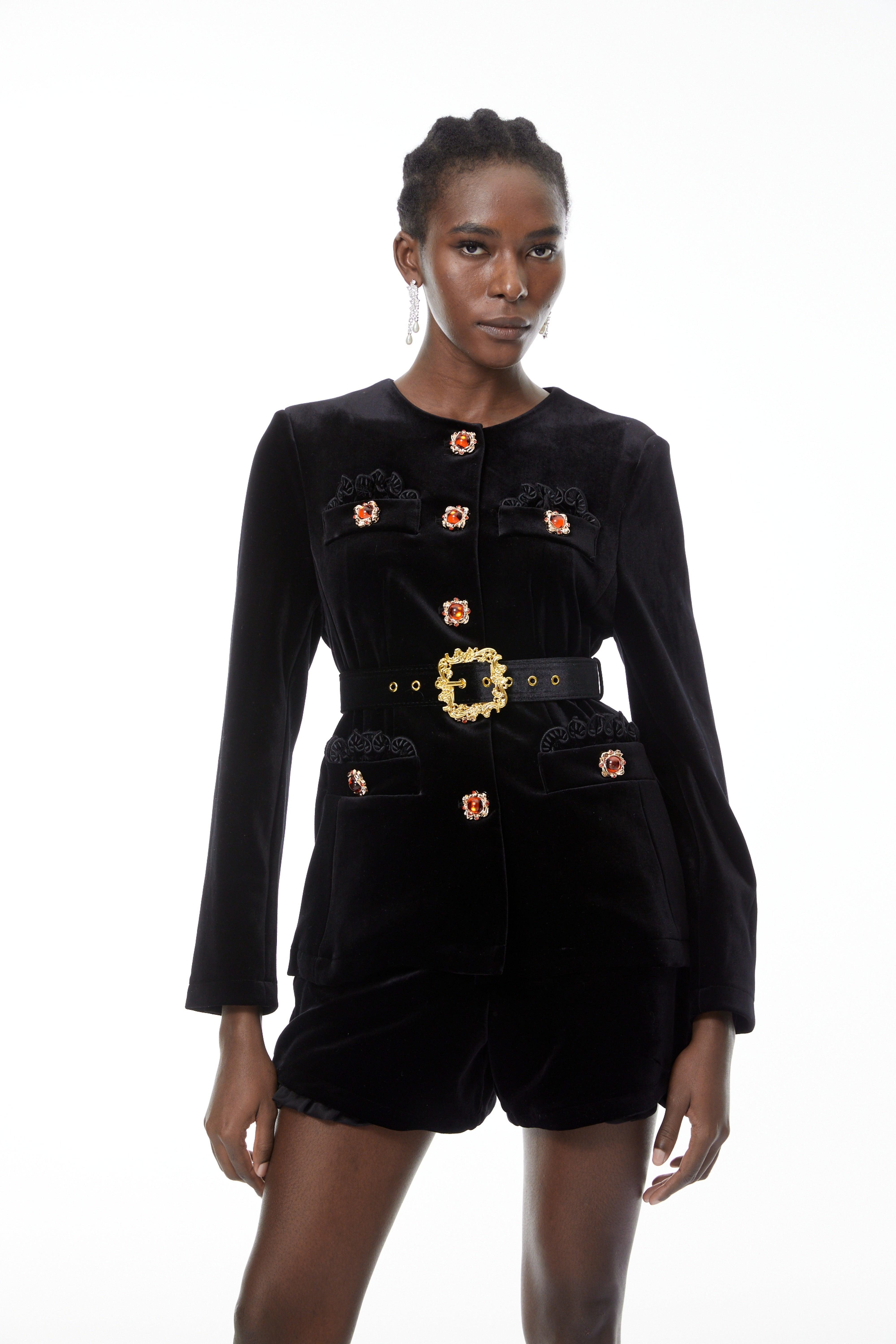 Reese Black Embellished Velvet Blazer & Shorts Set (Final Sale)