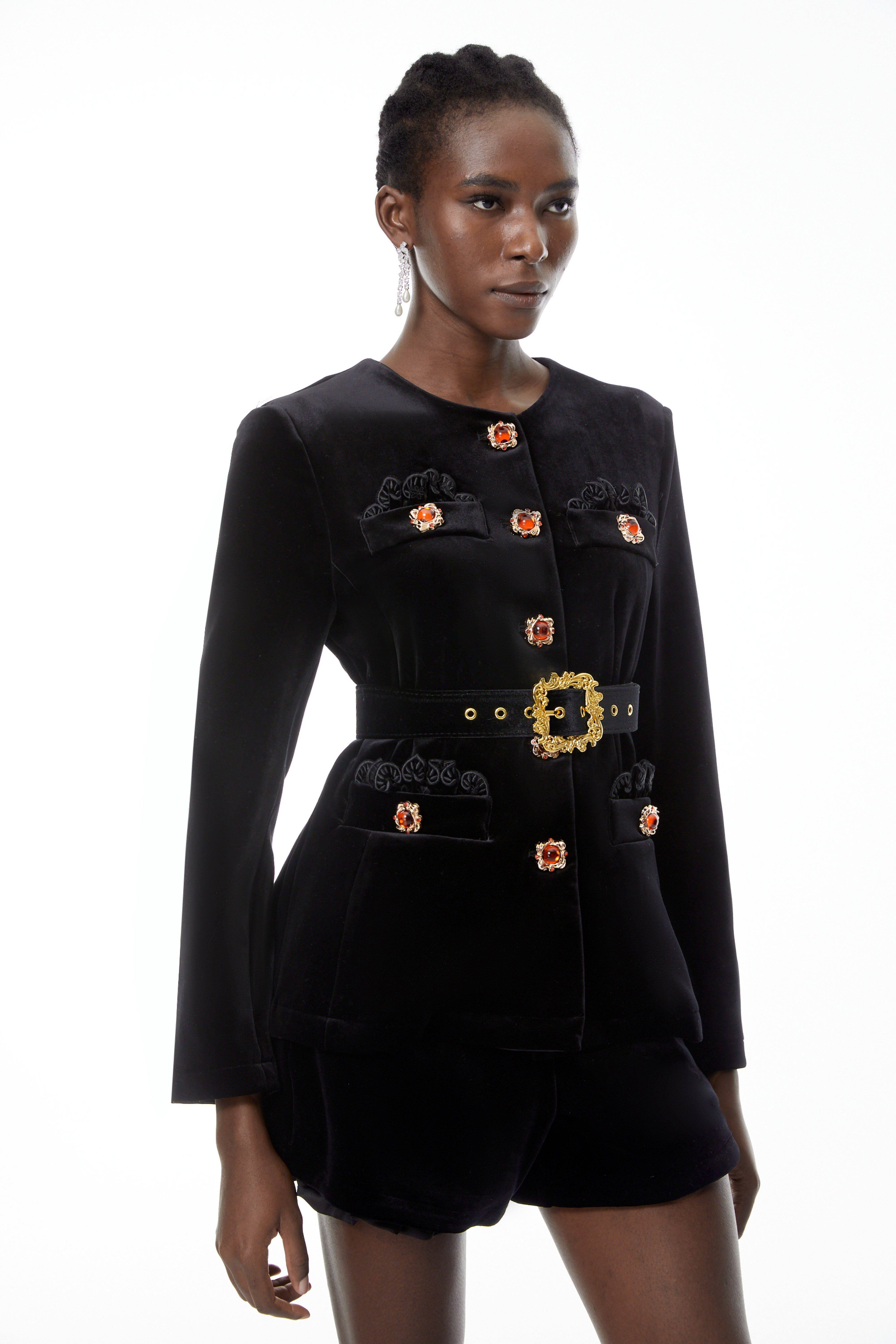 Reese Black Embellished Velvet Blazer & Shorts Set (Final Sale)