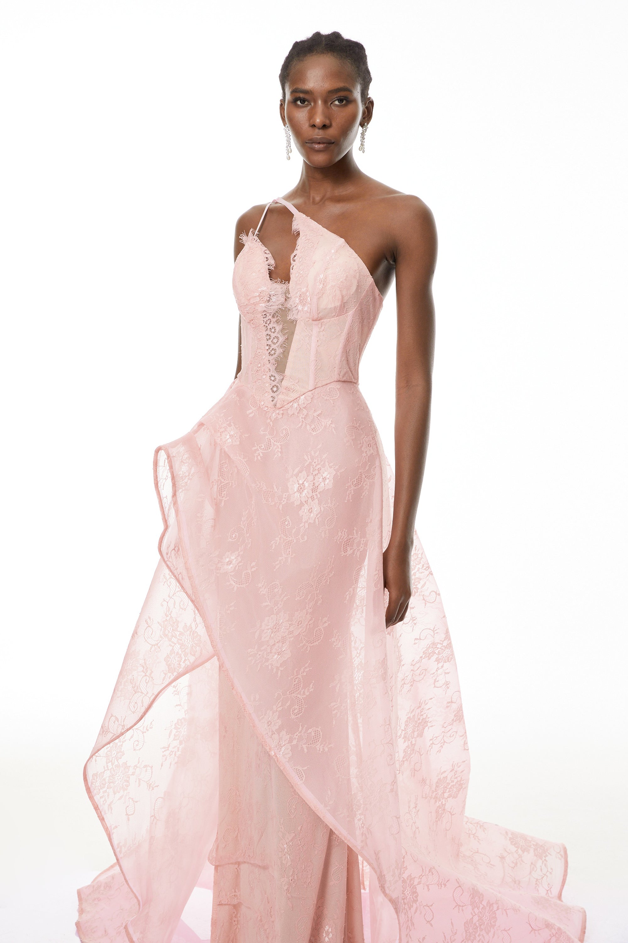 Ricarda Pink One Shoulder Lace Maxi Dress (Final Sale-US Only)