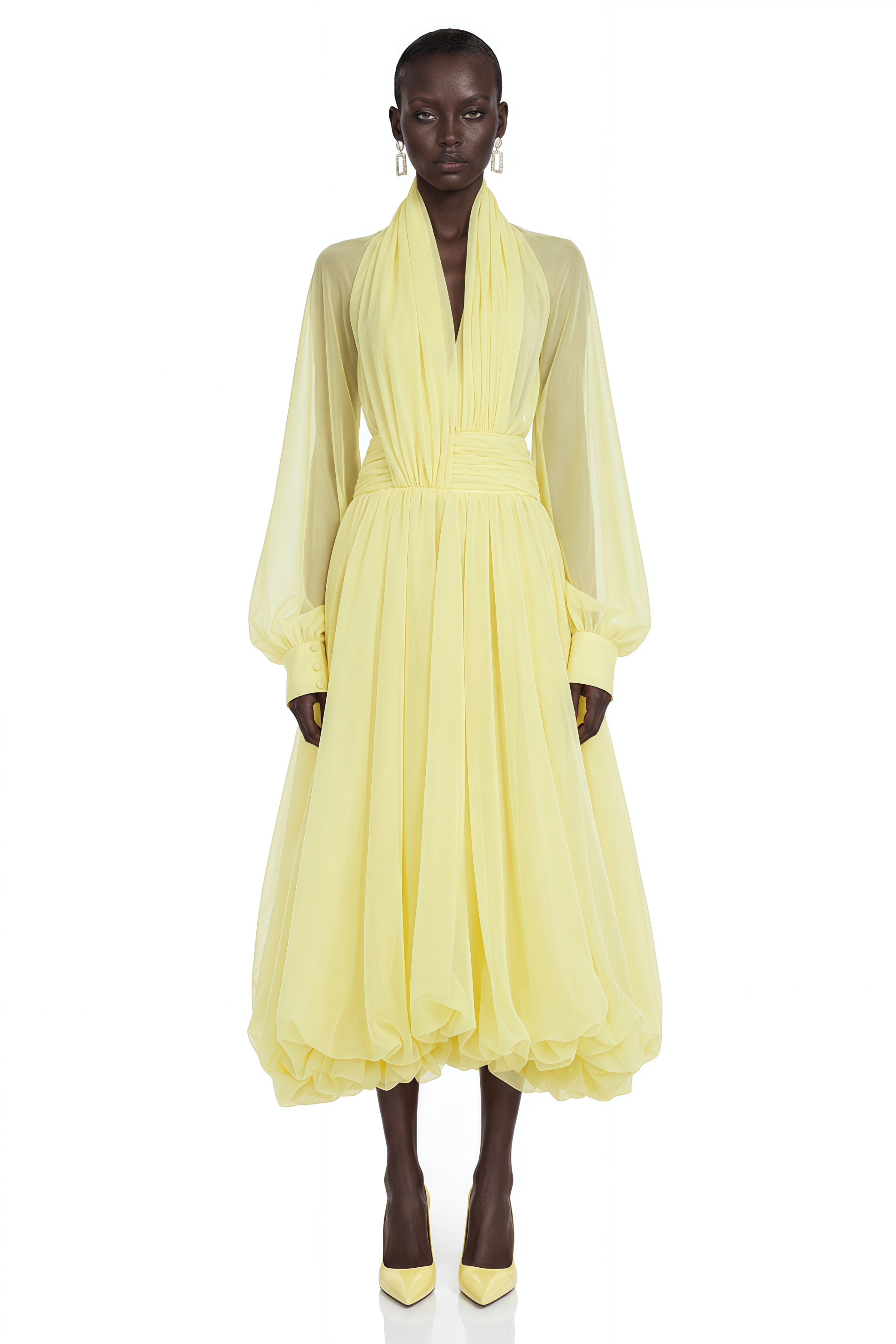 Riley Yellow Draped Tulle Maxi Dress