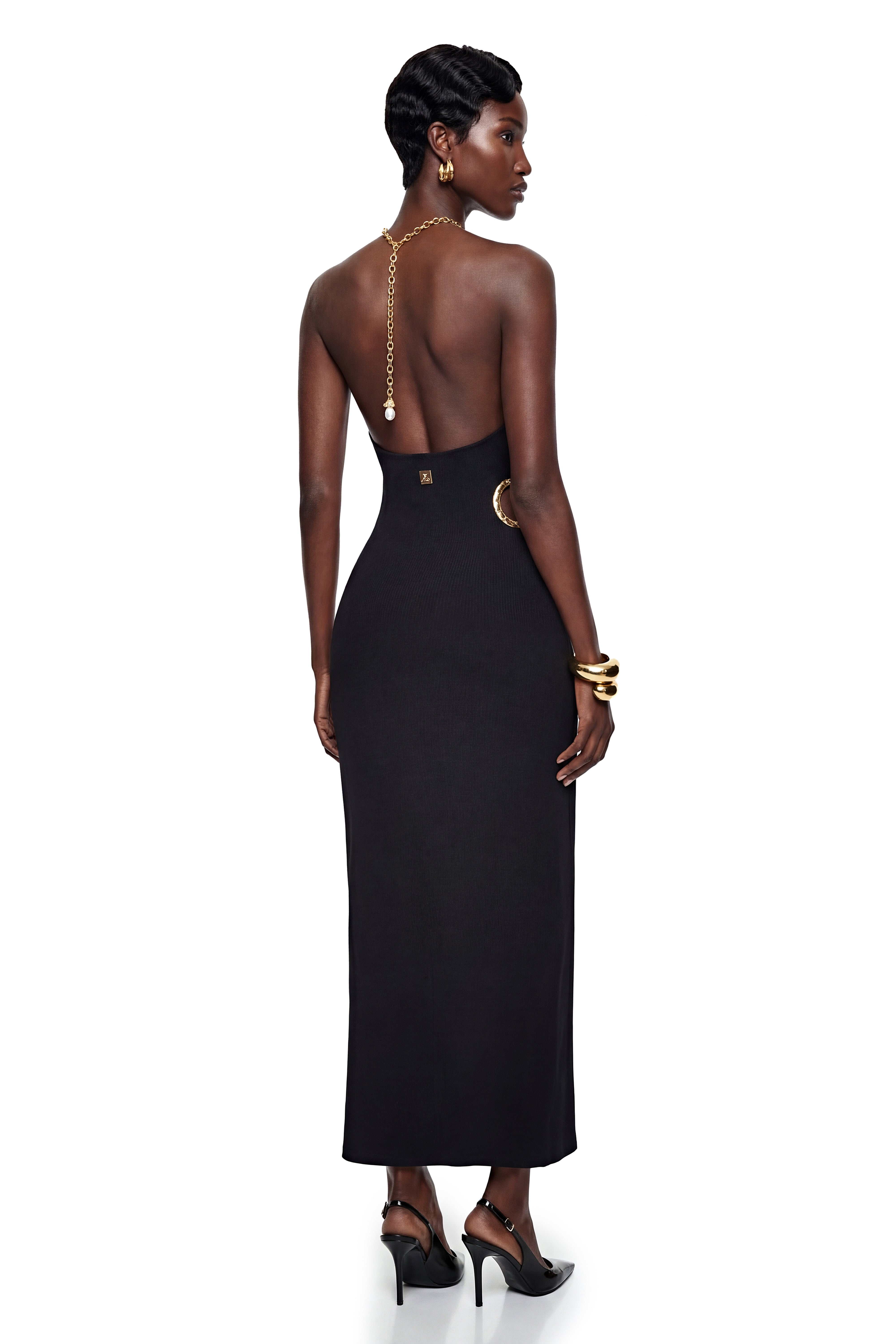 Rosalind Black Open Back Ebellished Maxi Dress (Final Sale-US Only)