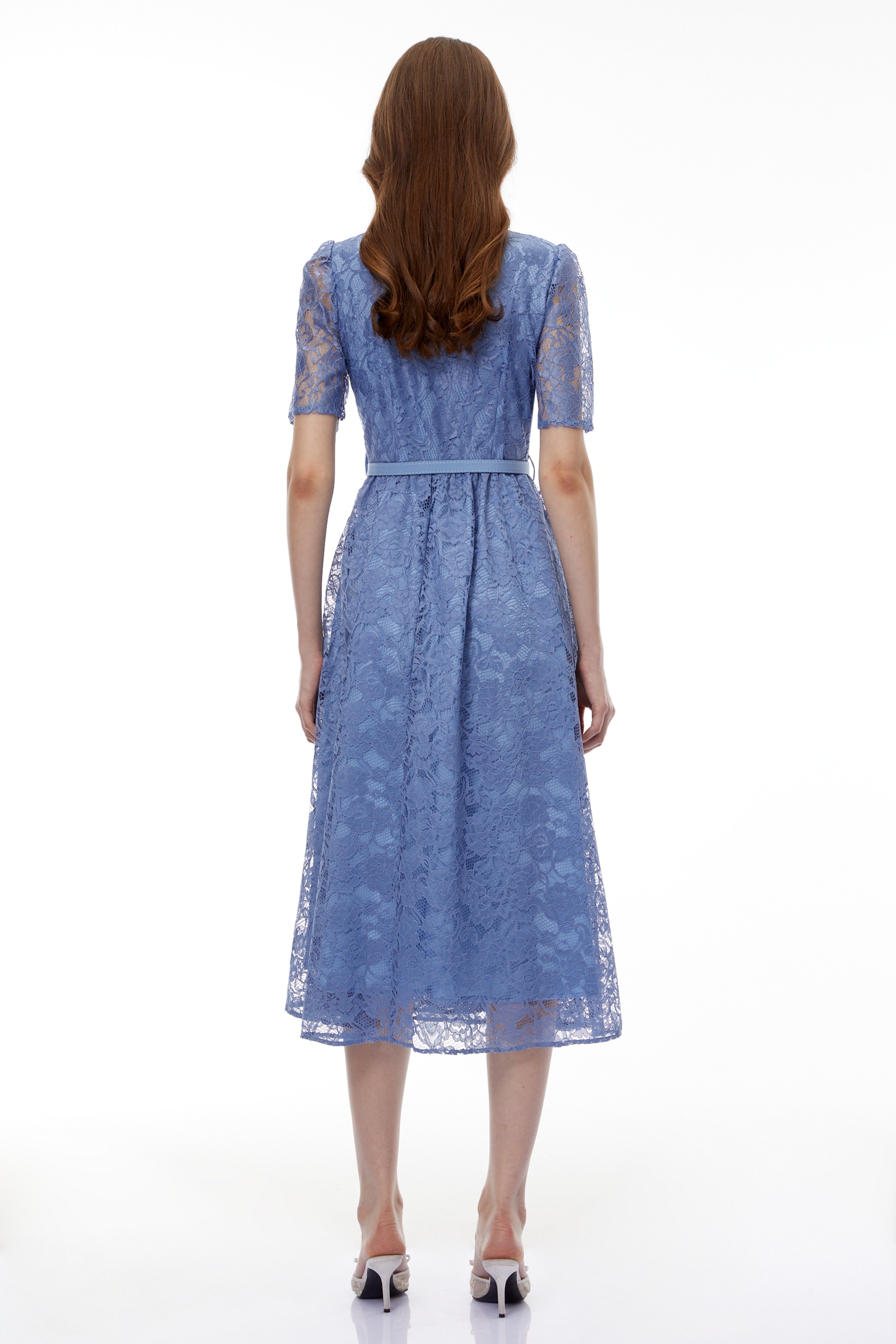 Ruqayya Blue FLoral Lace Midi Dress (Final Sale-US Only)