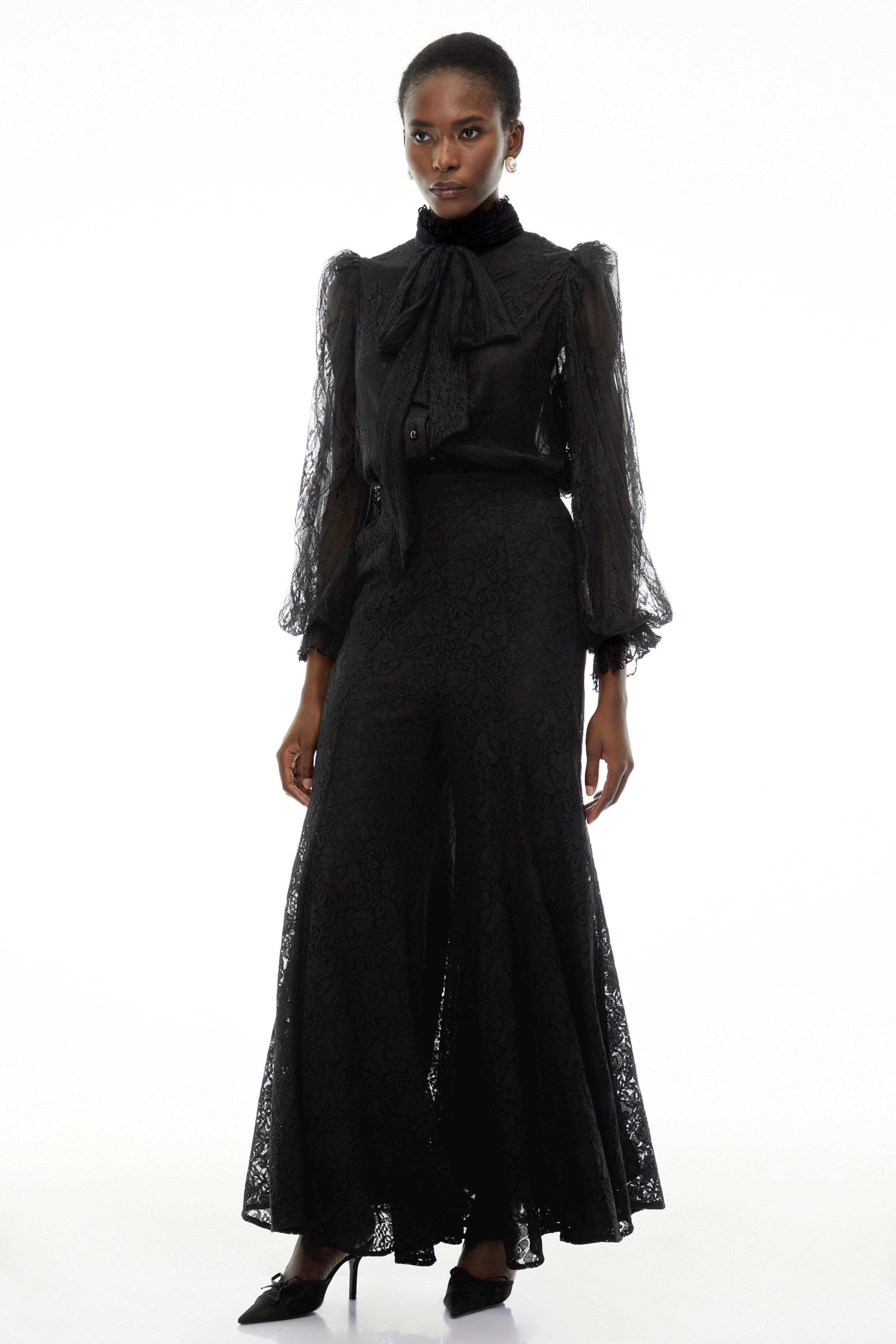 Sabrina Black Puff Sleeve Lace Blouse (Final Sale)