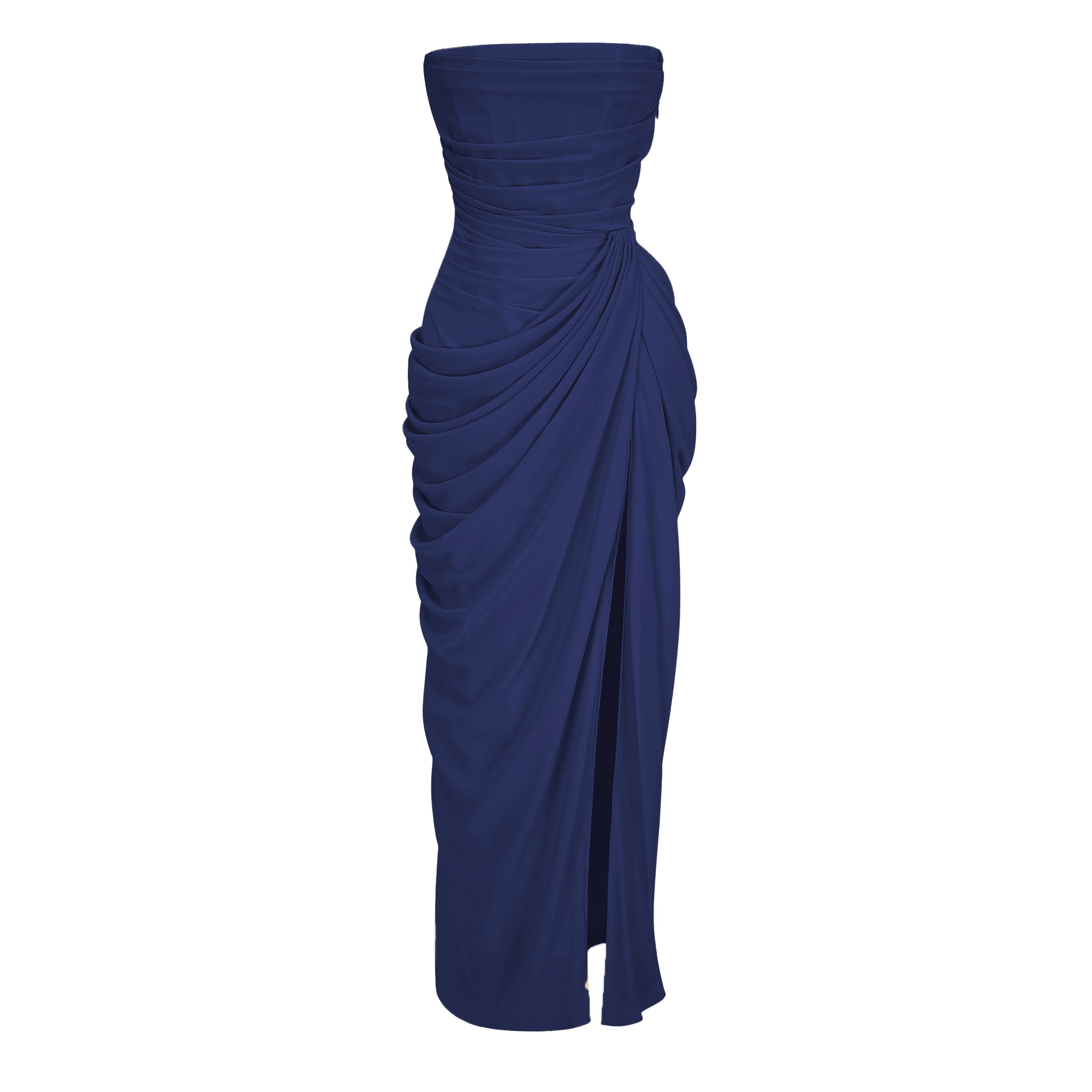 Safiya Navy Blue Ruched Maxi Dress with Cross Front (Final Sale-US Only)