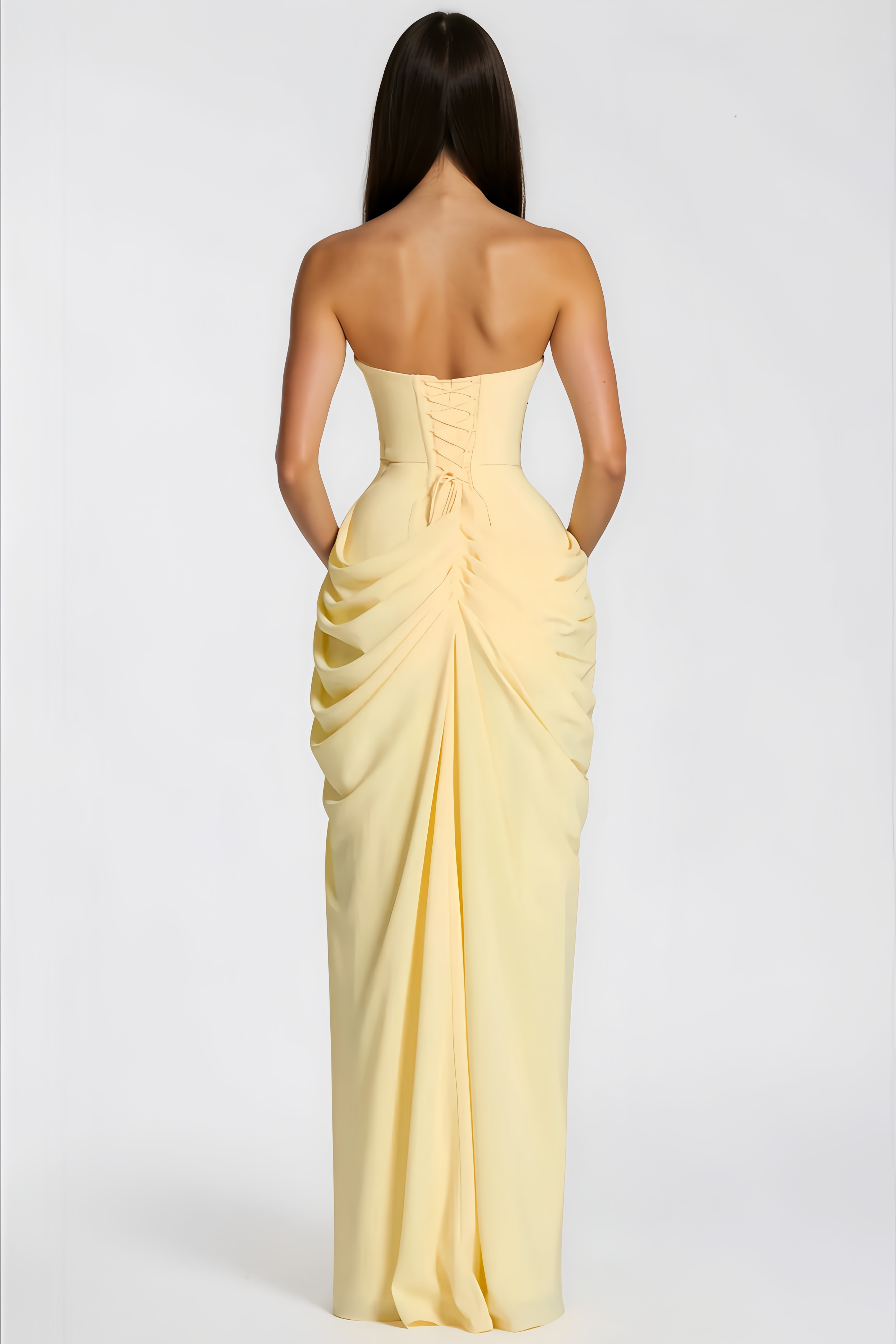 Yellow Strapless Thigh-high Split Dress