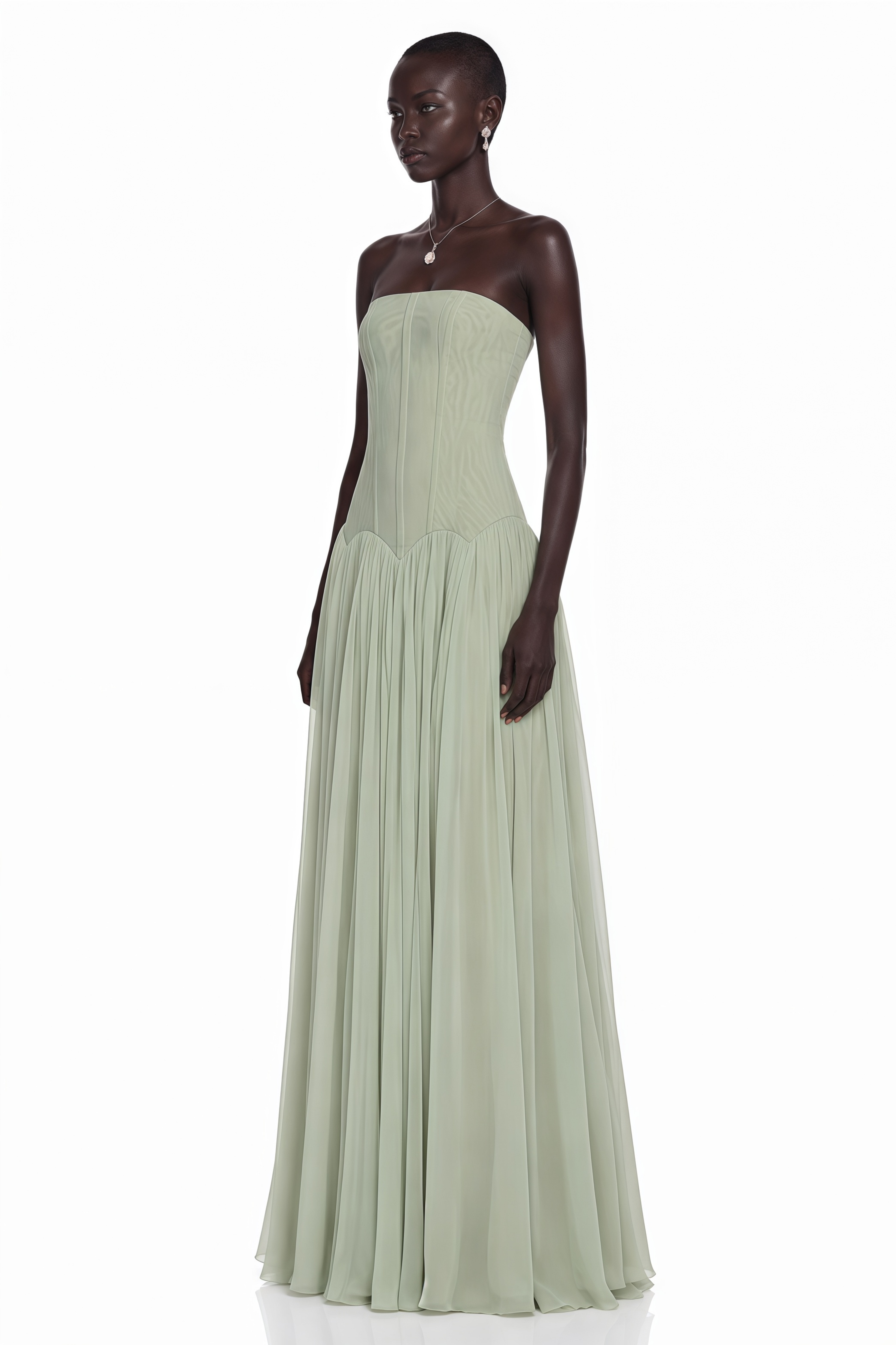 Salome Green Off Shoulder Pleated Maxi Dress