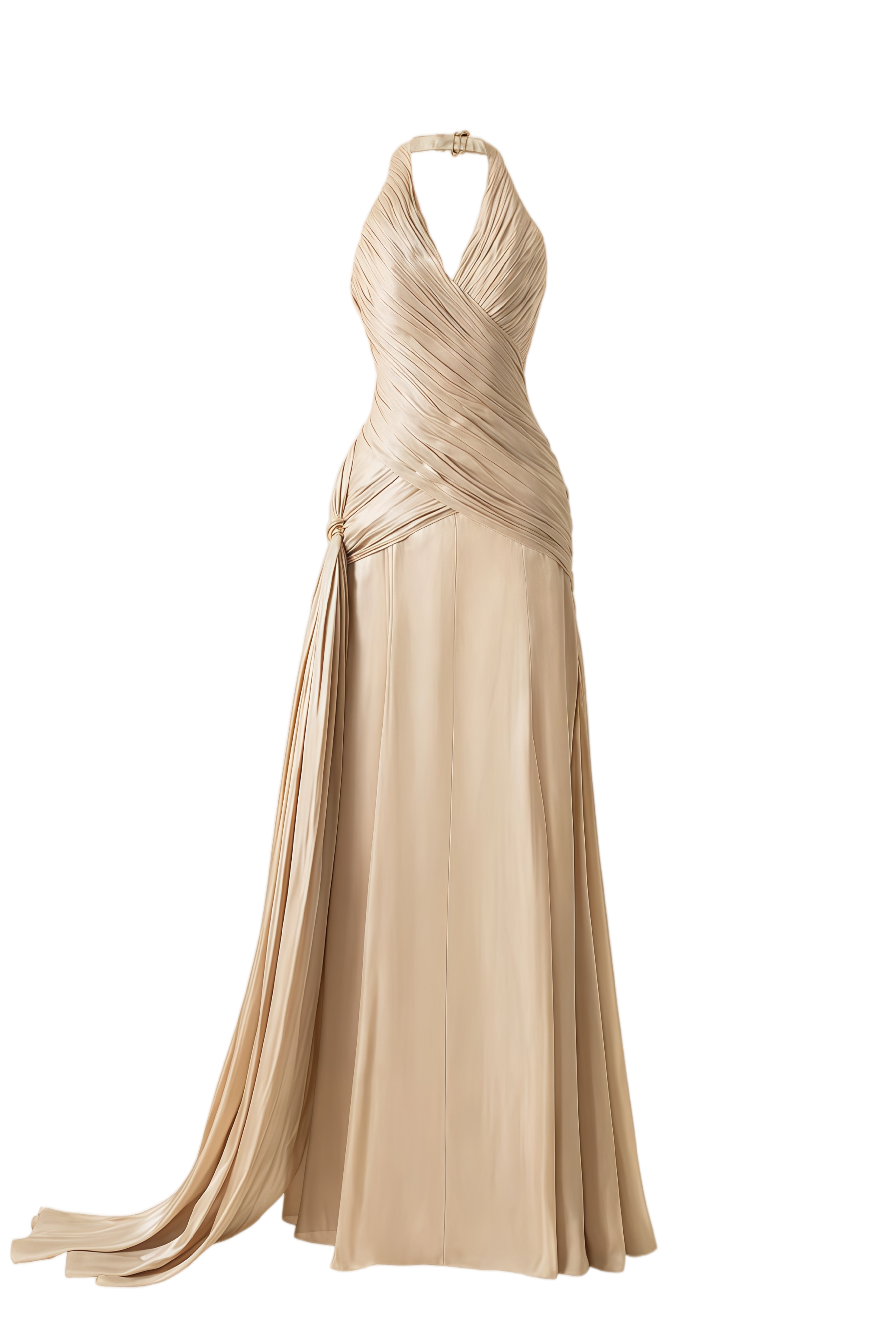 Sapir Bronze Halterneck Satin Maxi Dress with Ribbon (Final Sale-US Only)