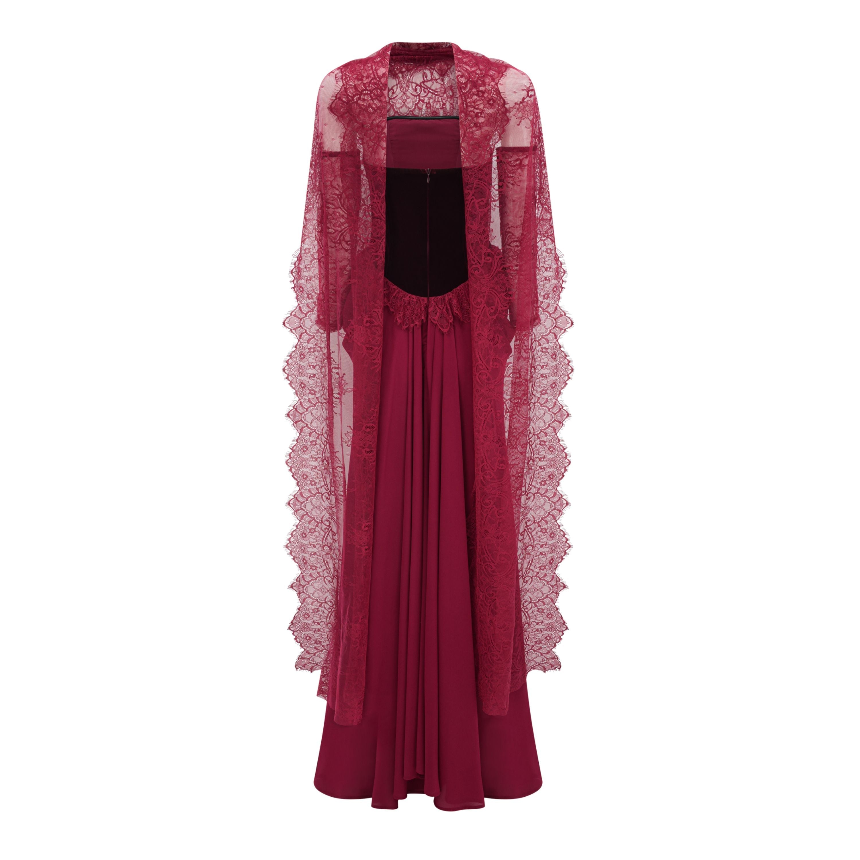 Seraphina Red Floral Lace Maxi Dress with Cape (Final Sale-US Only)