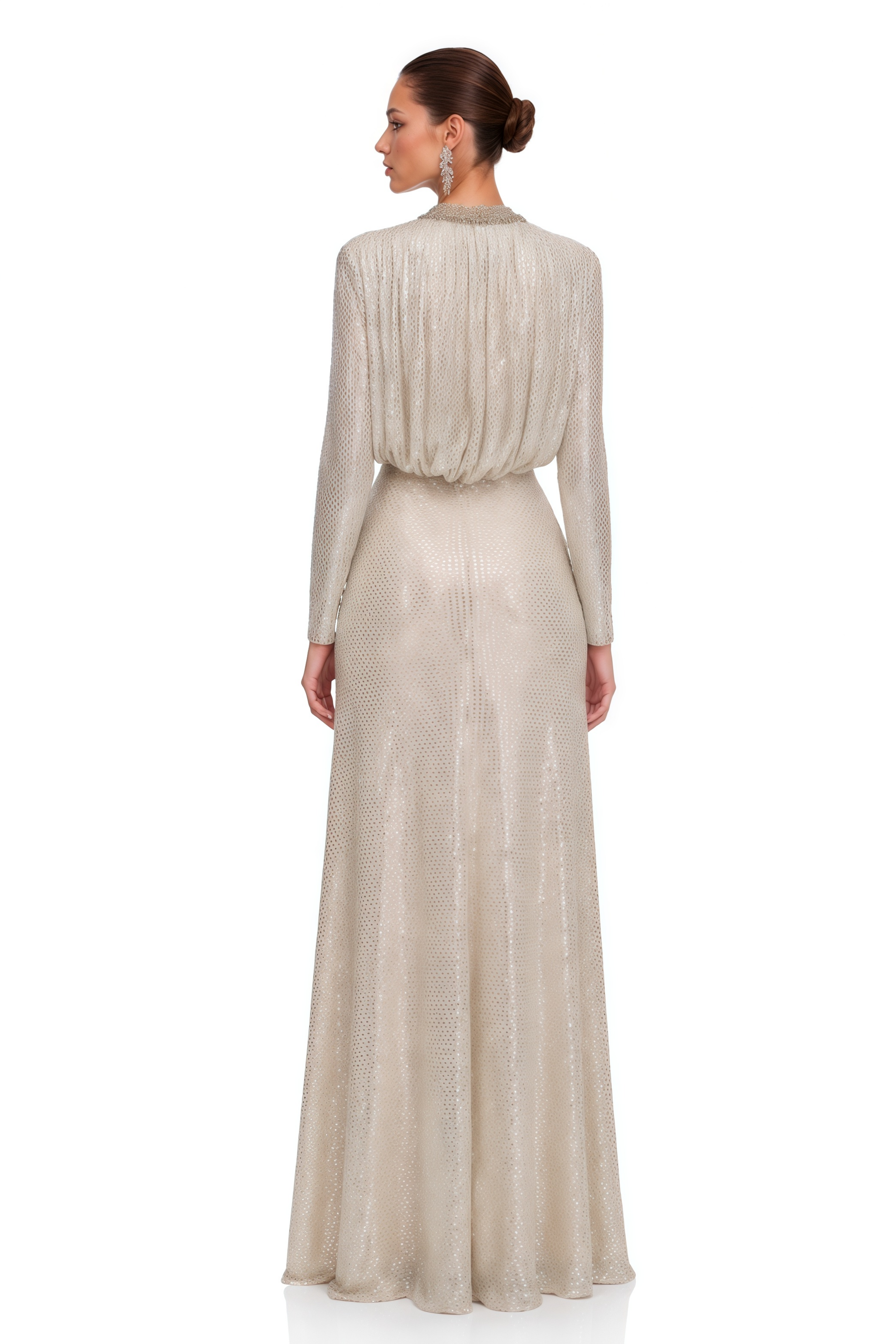 Seraphina Silver Sequin V-Neck Long Sleeves Maxi Dress
