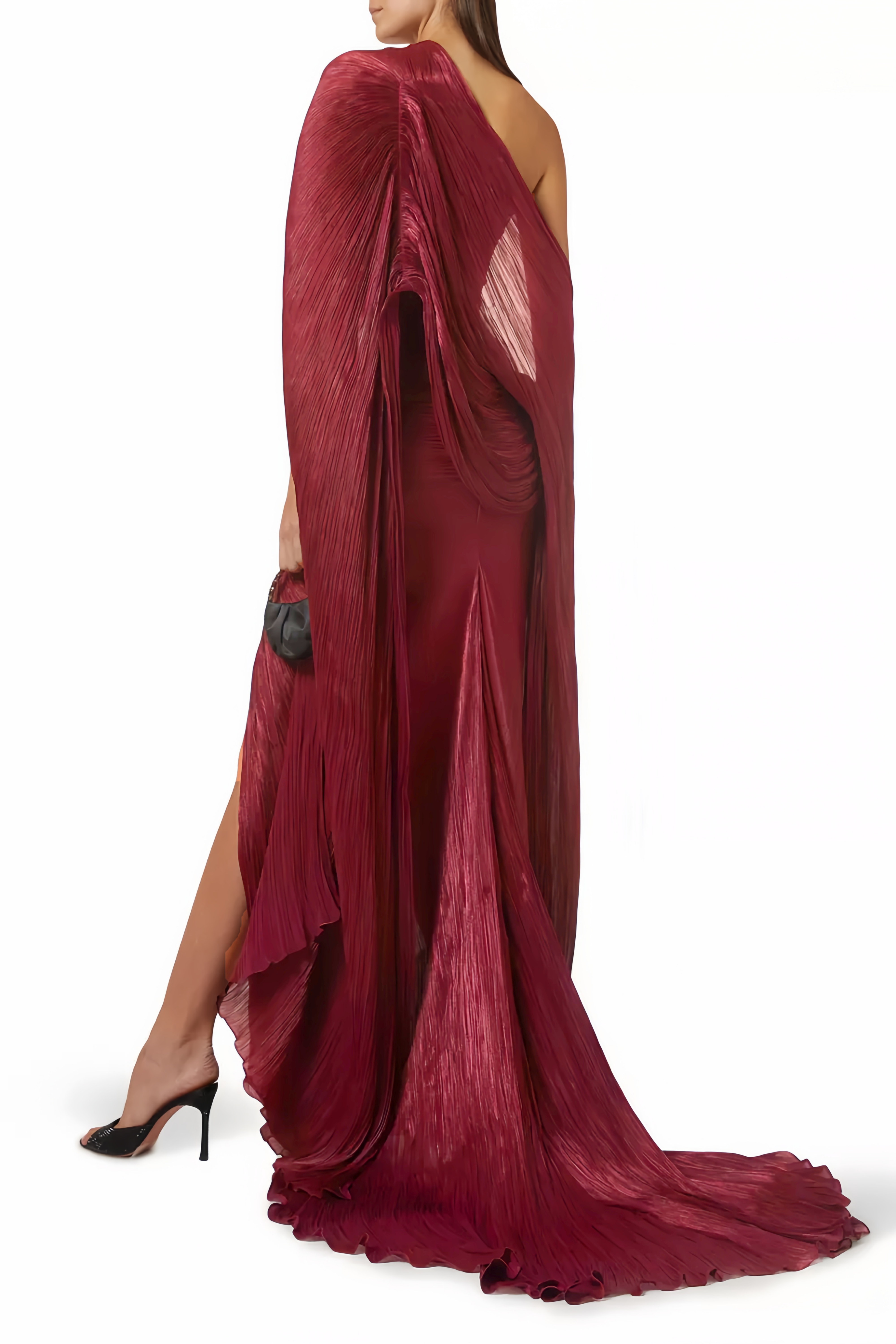 Shifra Burgundy Asymmetrical Cape Maxi Dress