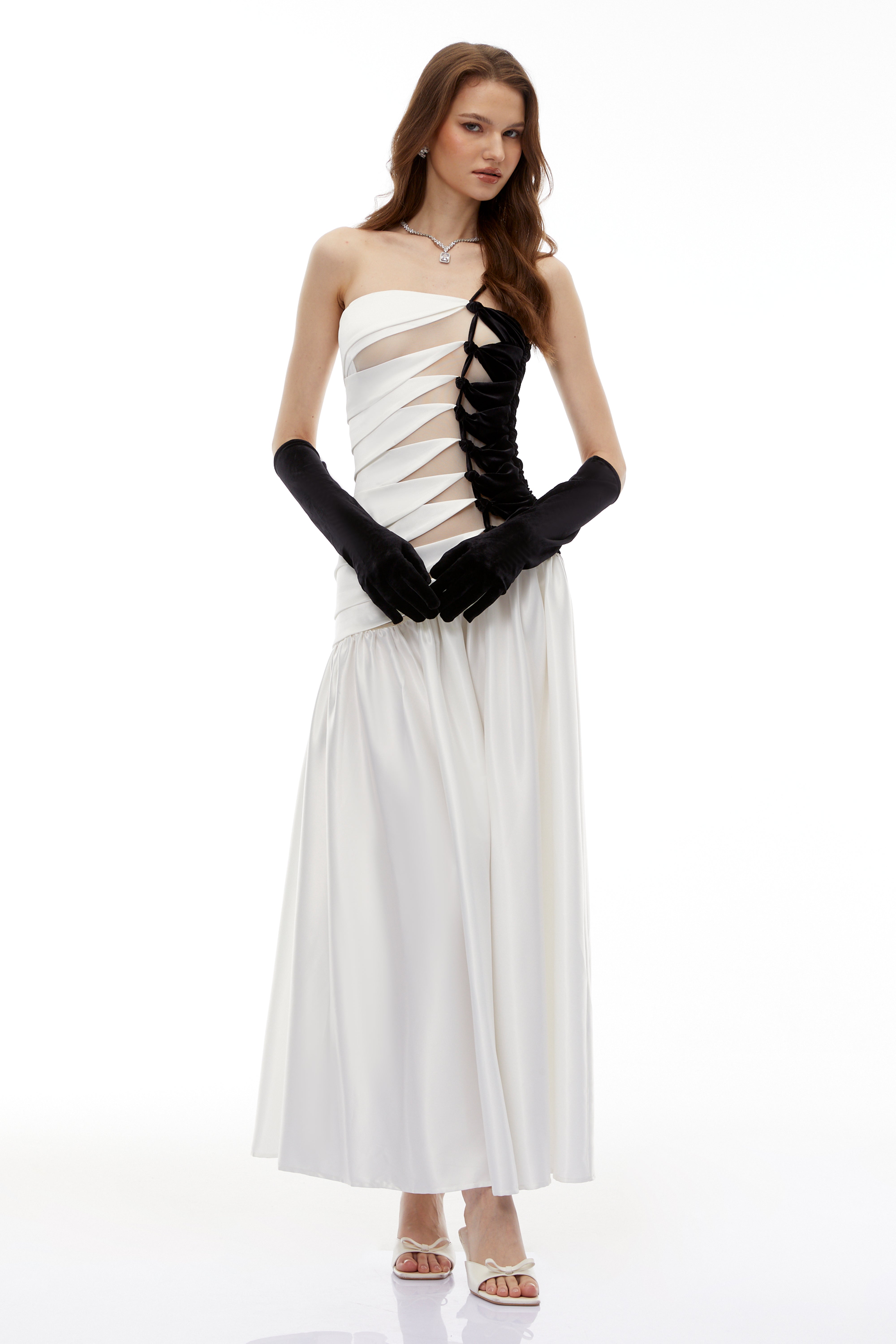 Sibylla White Twist Front Pleated Maxi Dress (Final Sale)