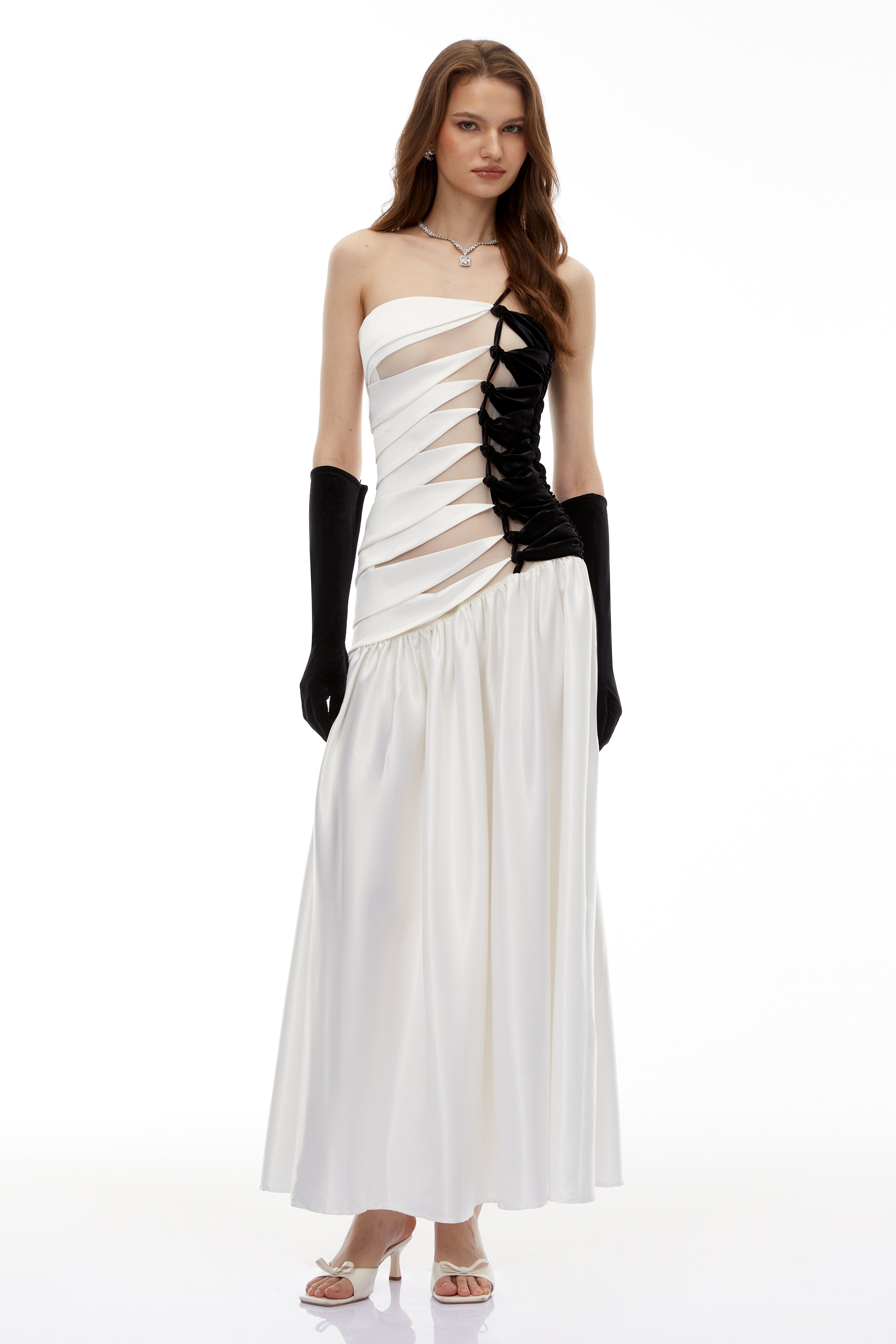 Sibylla White Twist Front Pleated Maxi Dress (Final Sale)