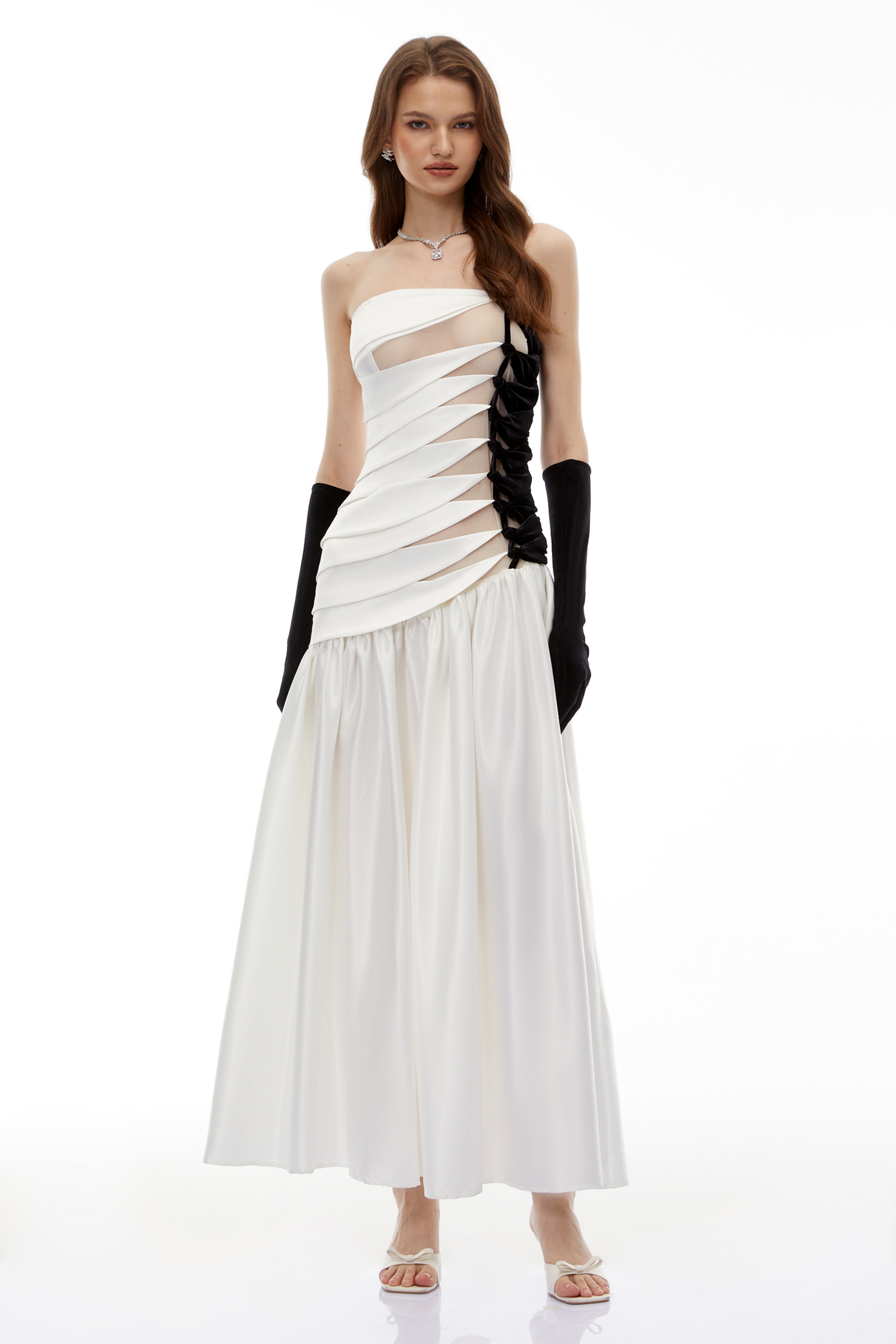 Sibylla White Twist Front Pleated Maxi Dress (Final Sale)