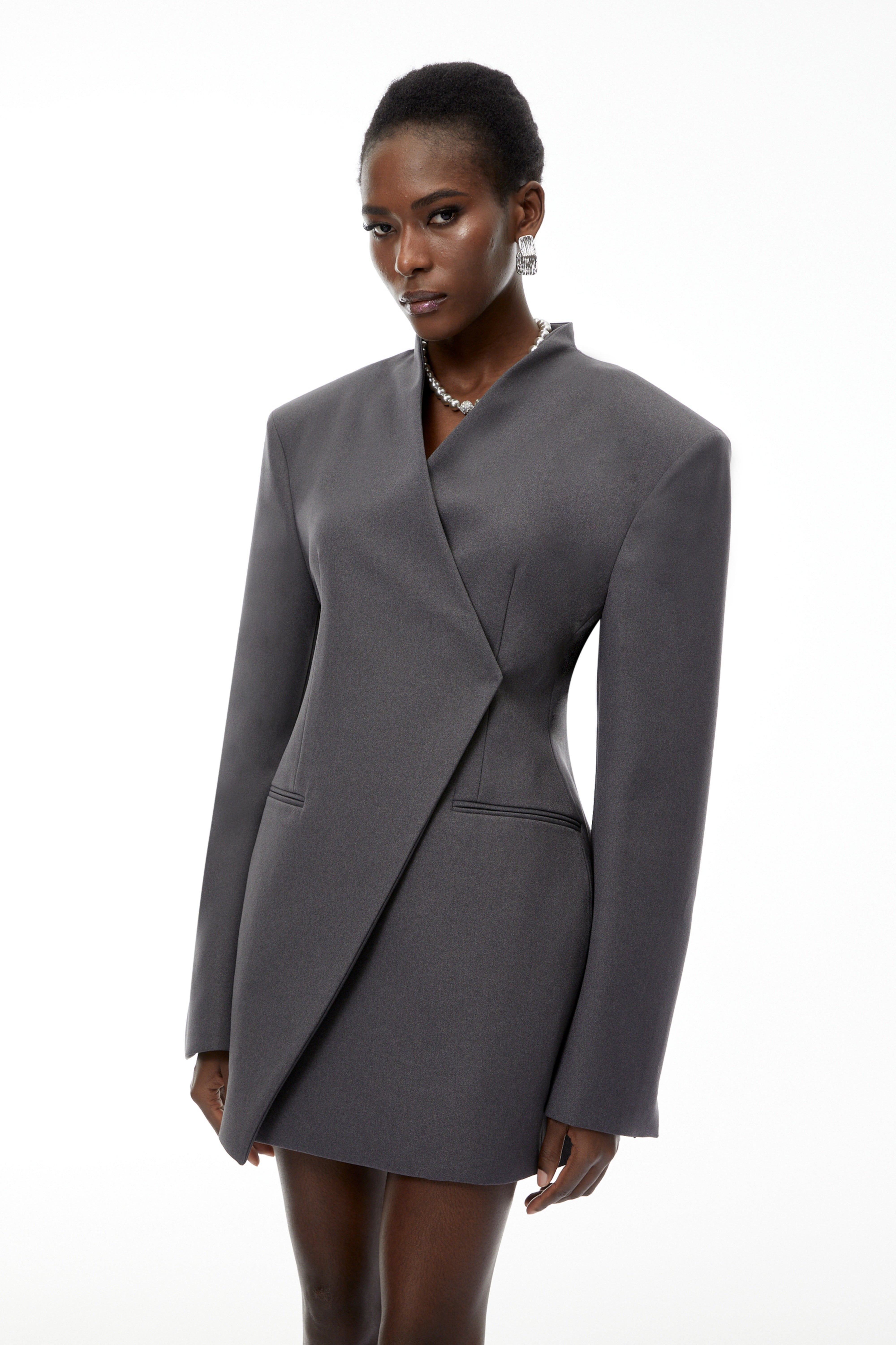 Silvan Grey Asymmetrical Collarless Blazer (Final Sale)