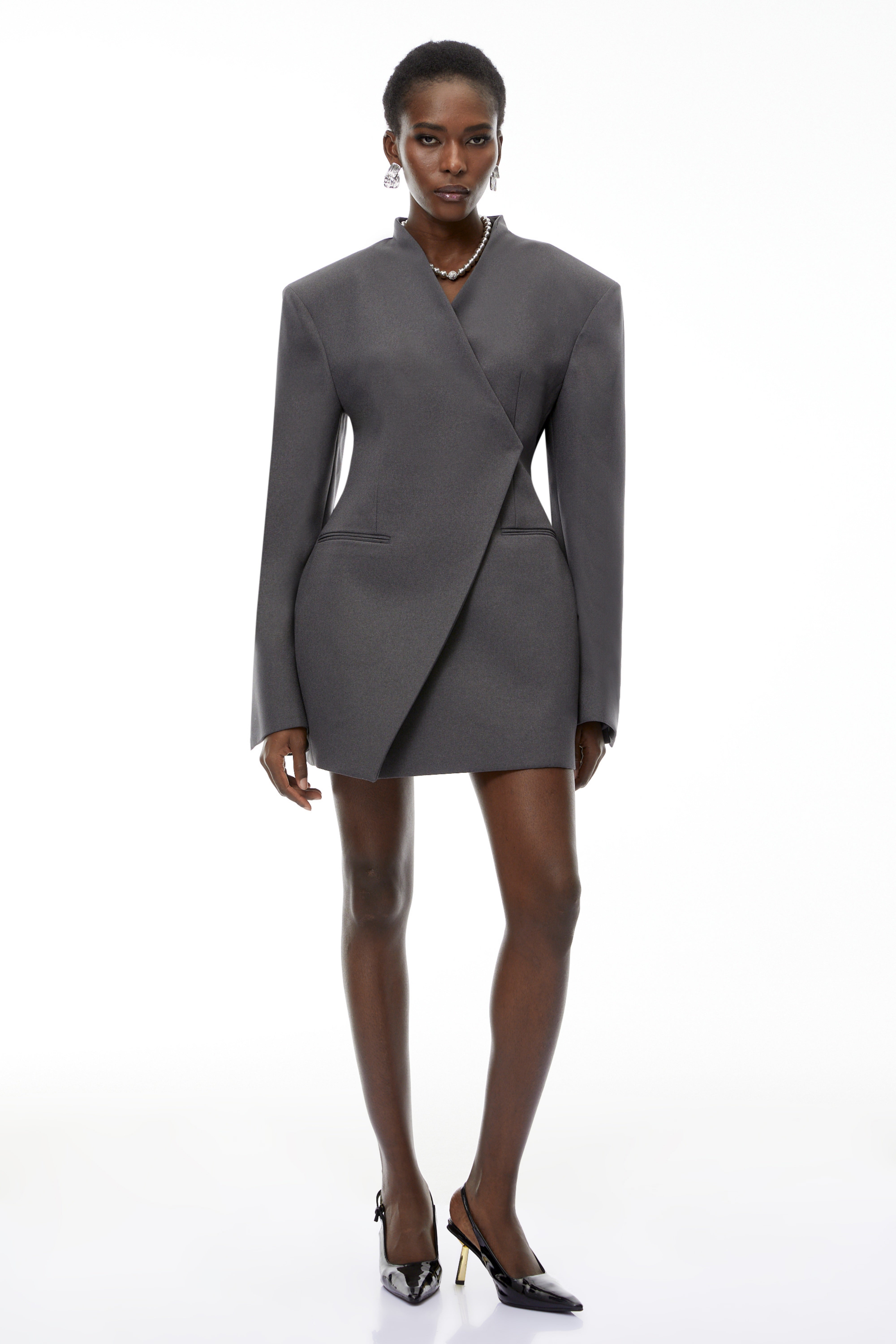 Silvan Grey Asymmetrical Collarless Blazer (Final Sale)