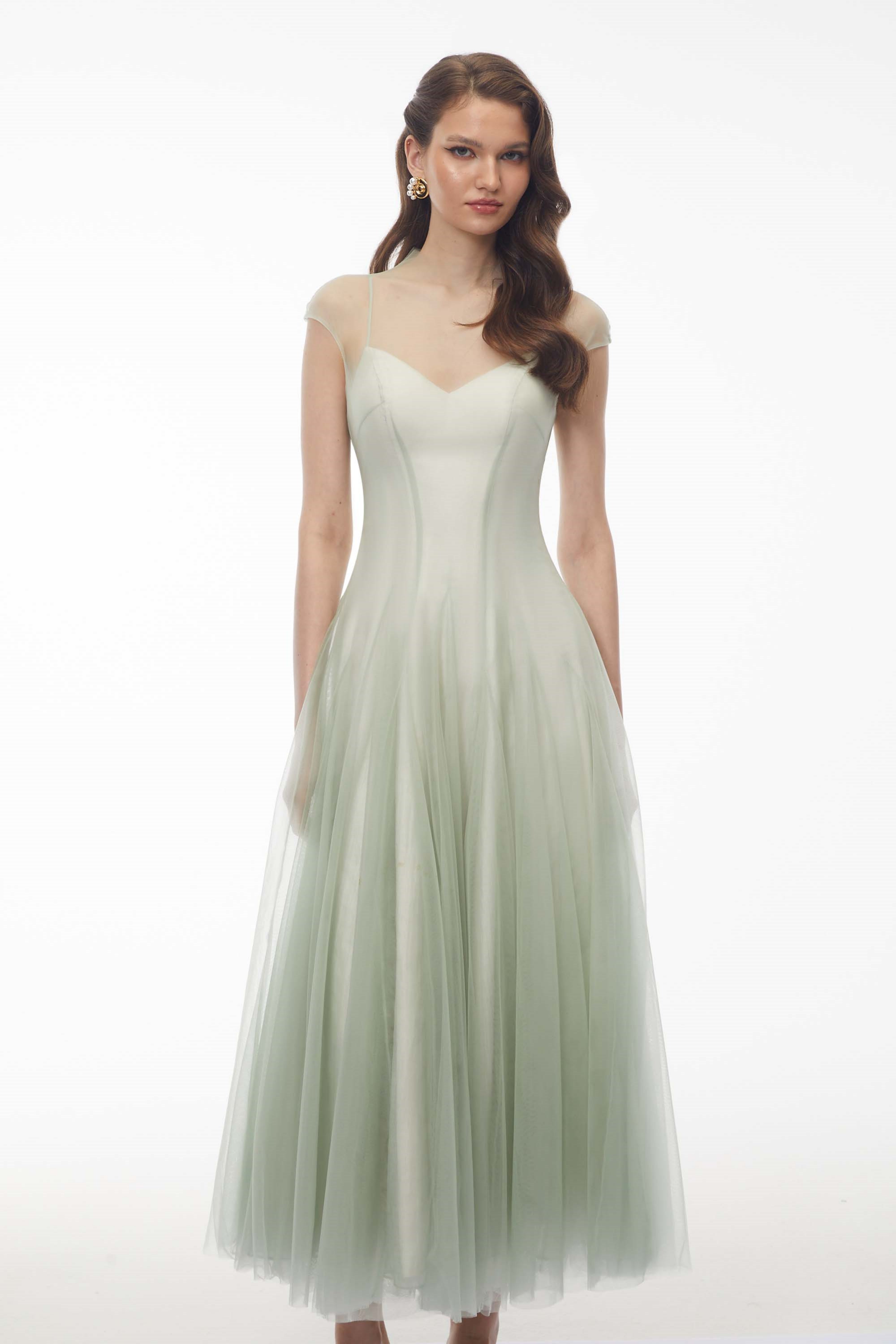 Simin Green Semi-Sheer Tulle Maxi Dress (Final Sale)