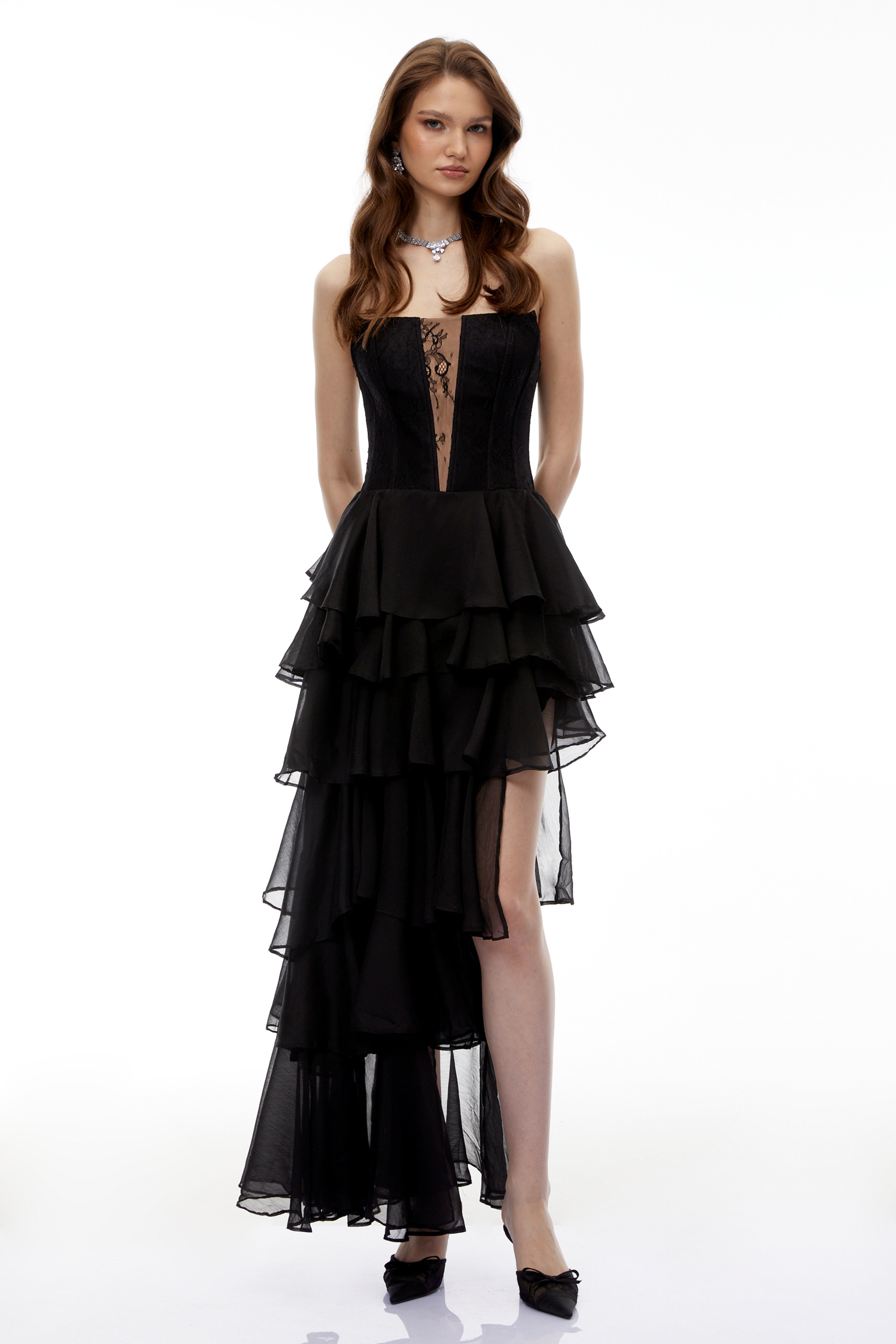 Simone Black Tulle Maxi Dress with Cut-Outs (Final Sale)