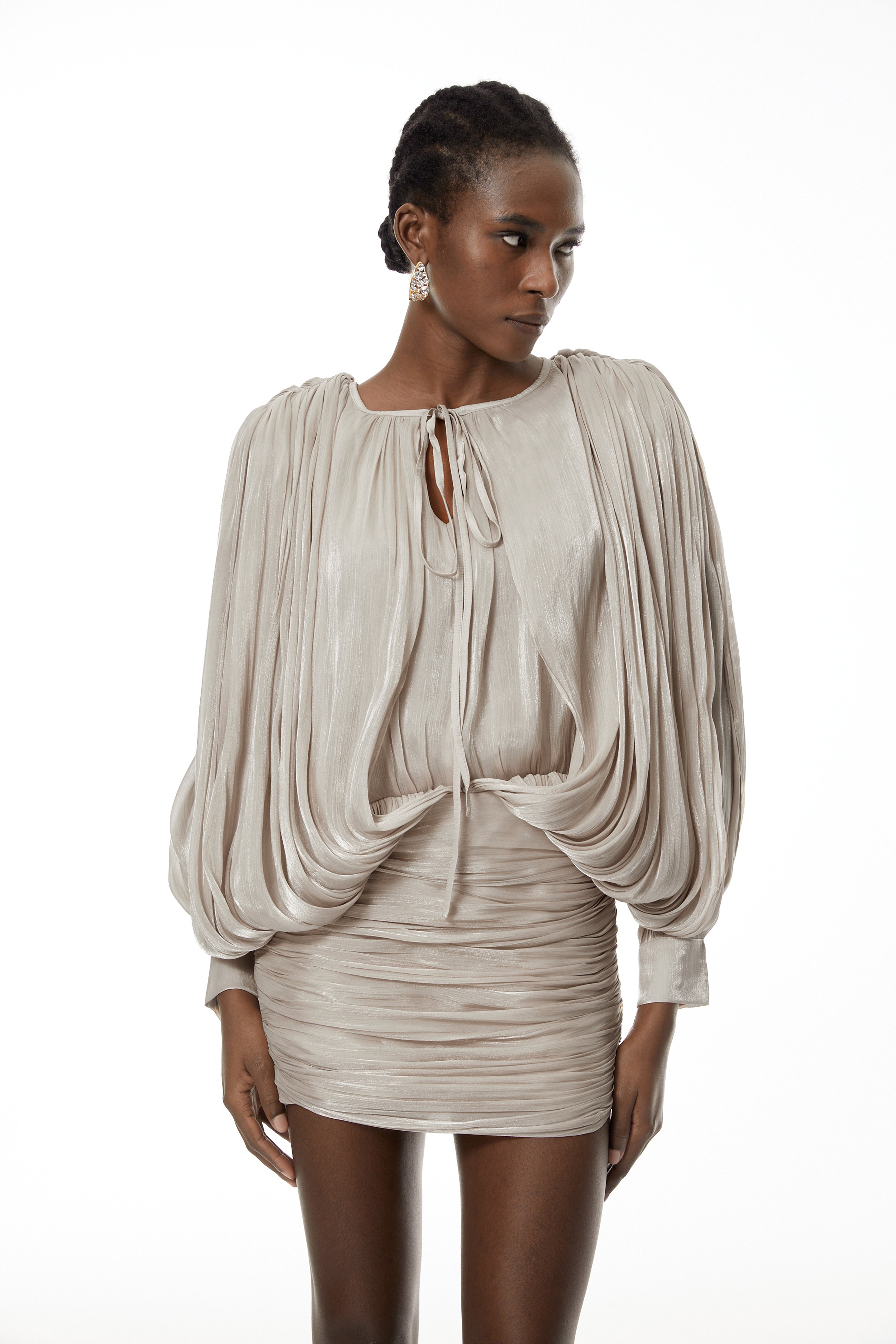 Lumi Neutrals Fully Pleated Mini Dress (Final Sale-US Only)