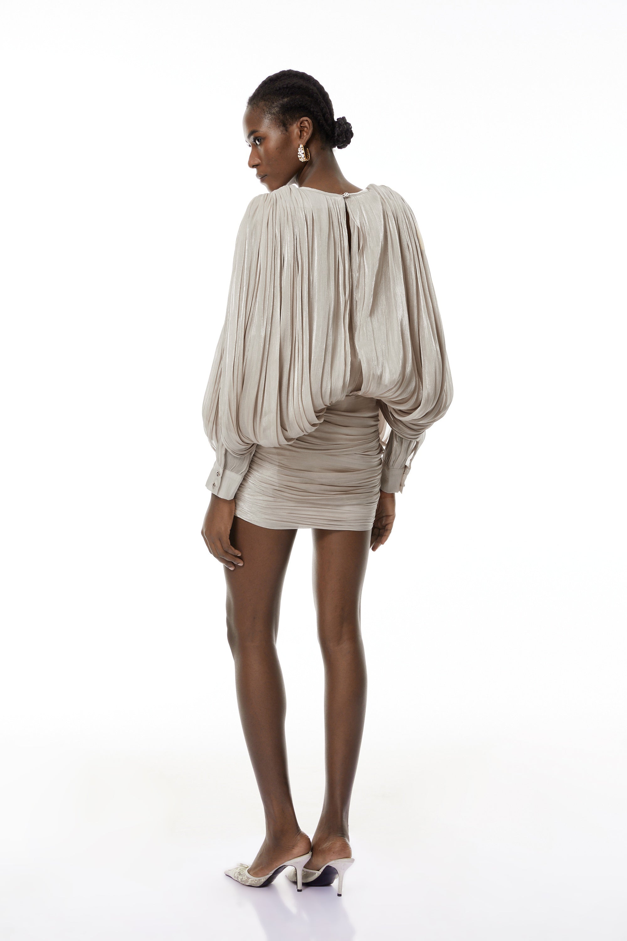 Lumi Neutrals Fully Pleated Mini Dress (Final Sale-US Only)
