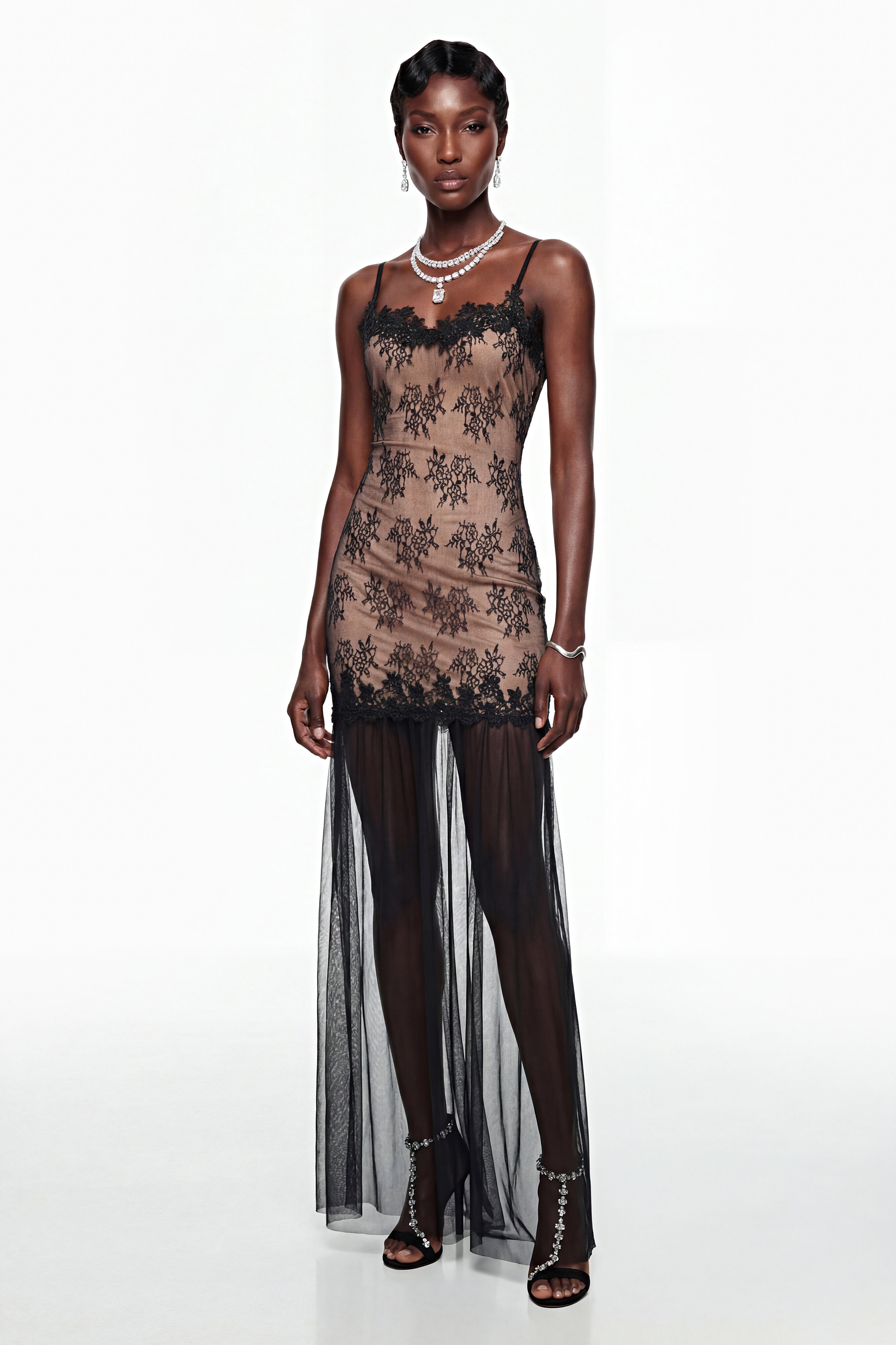 Sisanda Black Tulle Maxi Dress with Lace Panels (Final Sale)