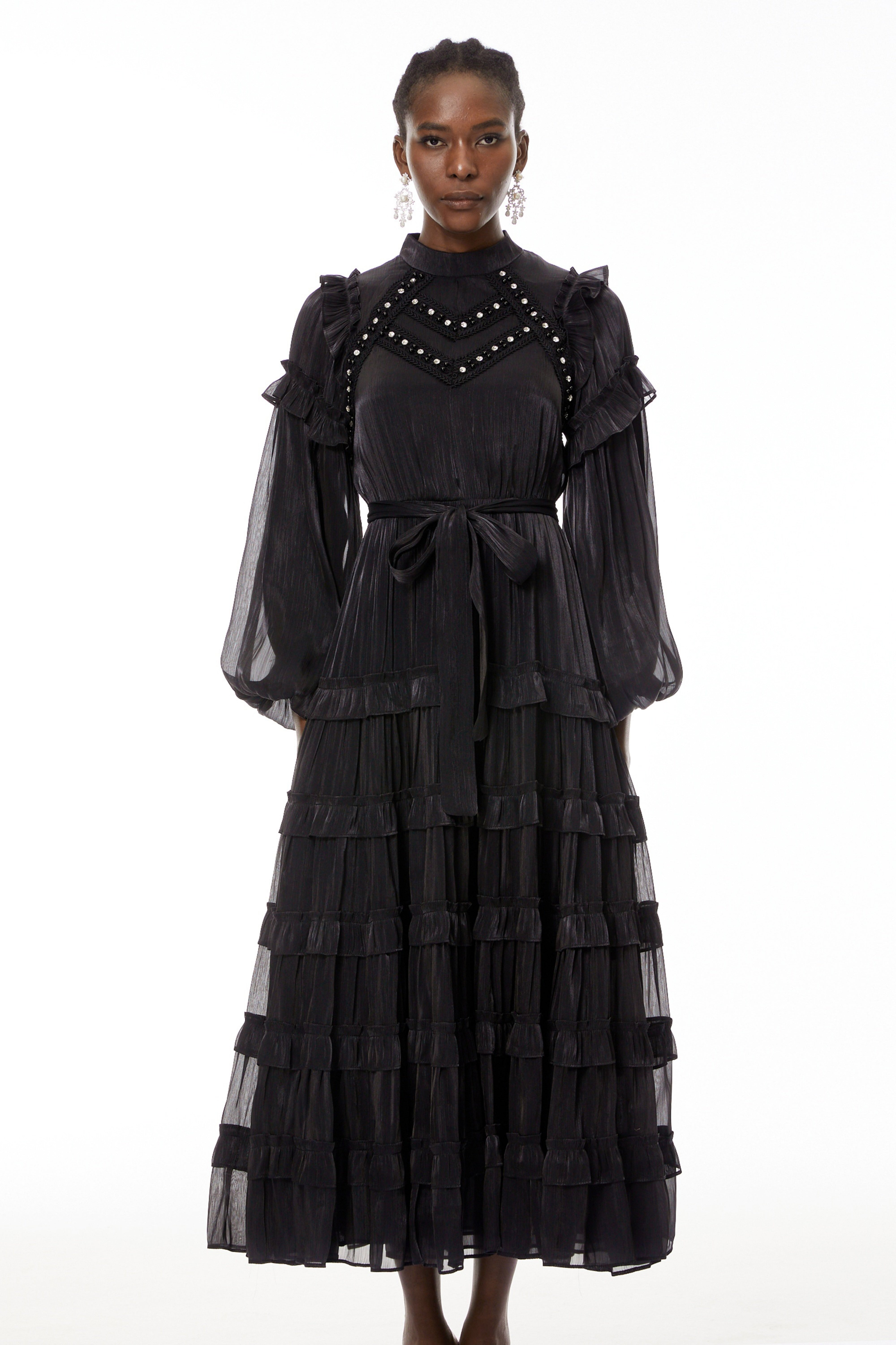 Suzanne Black Ruffled Tiered Maxi Dress (Final Sale)