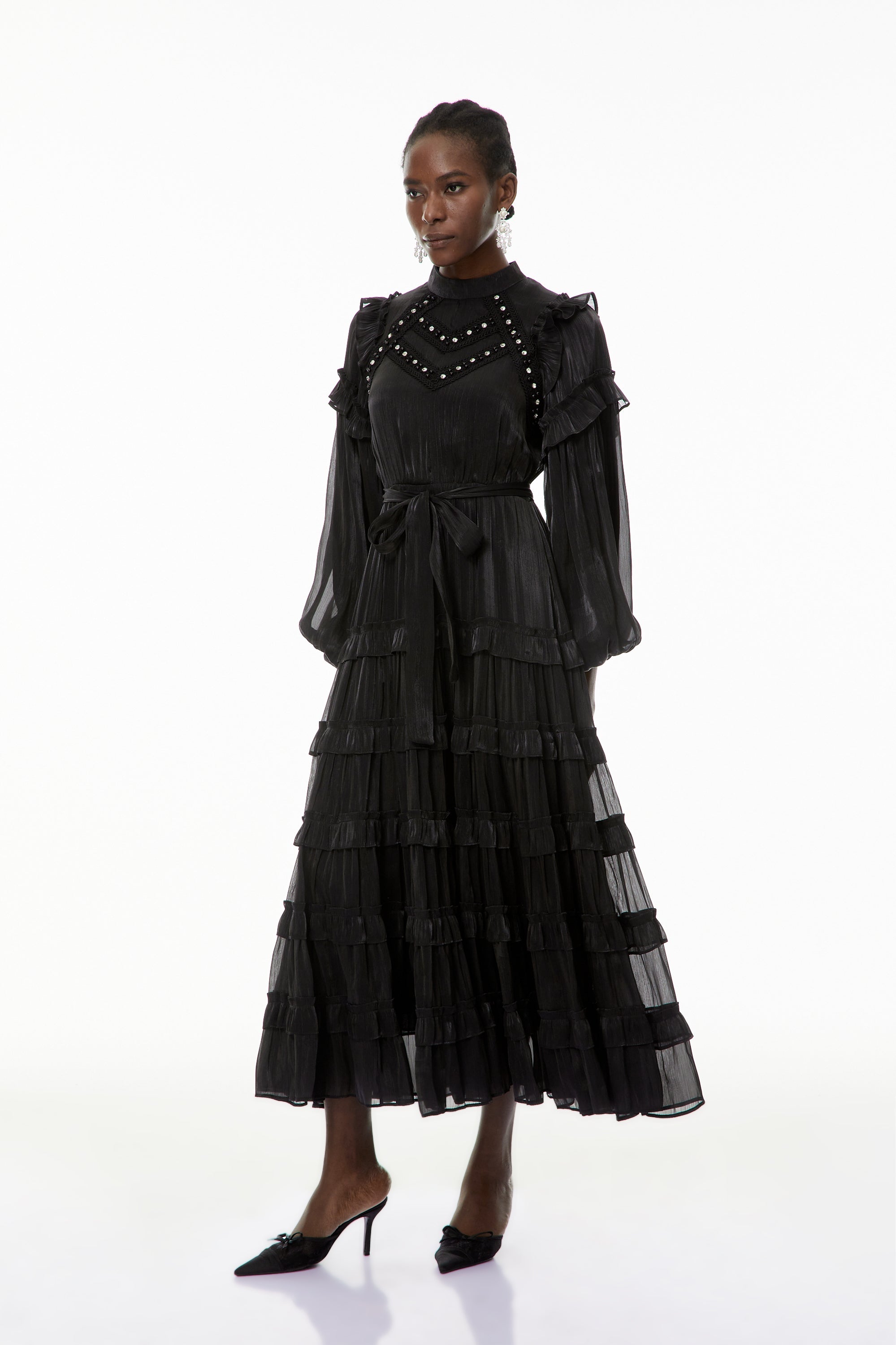 Suzanne Black Ruffled Tiered Maxi Dress (Final Sale)