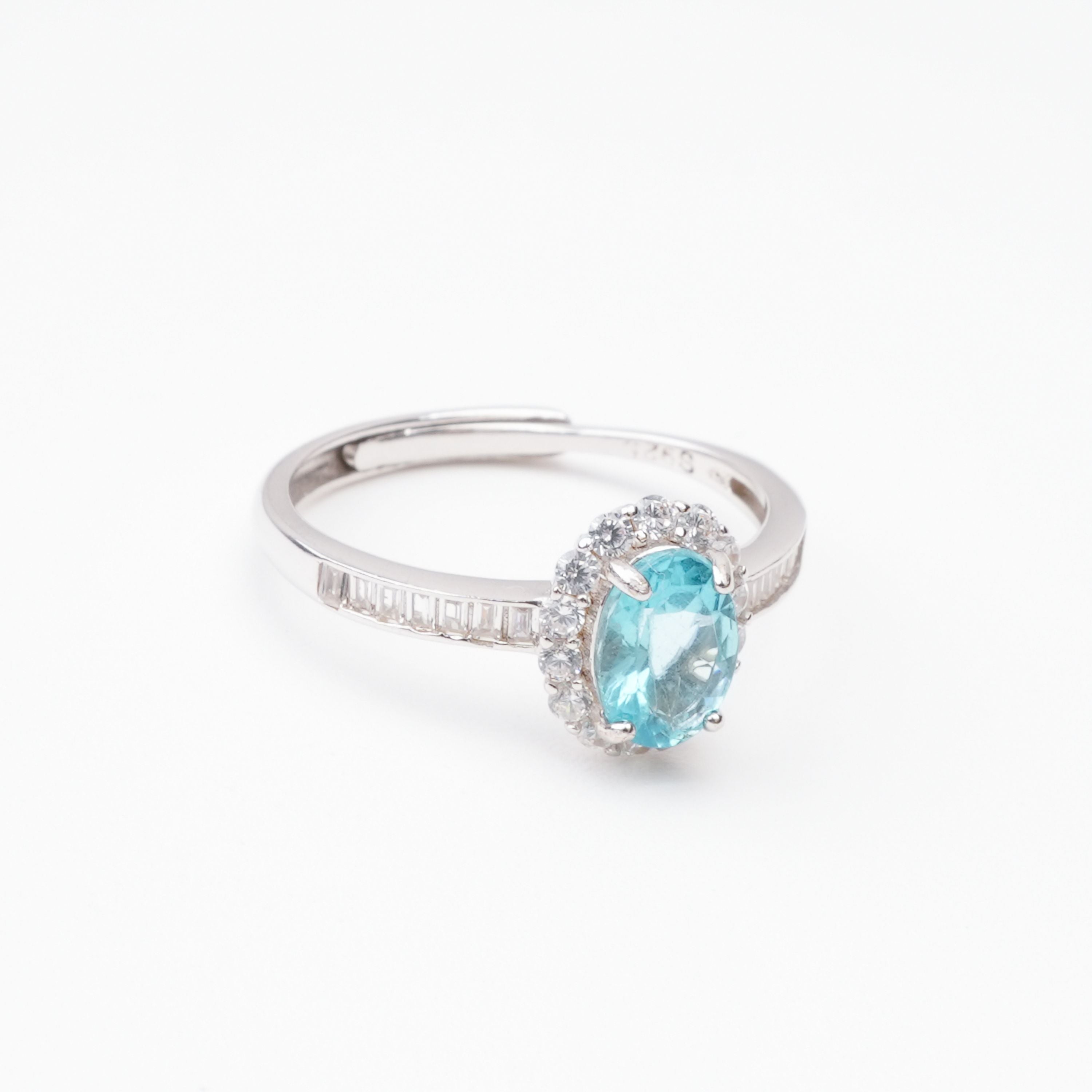 Sylvie Blue Apatite Oval Cut Halo Crystal Sterling Silver Ring