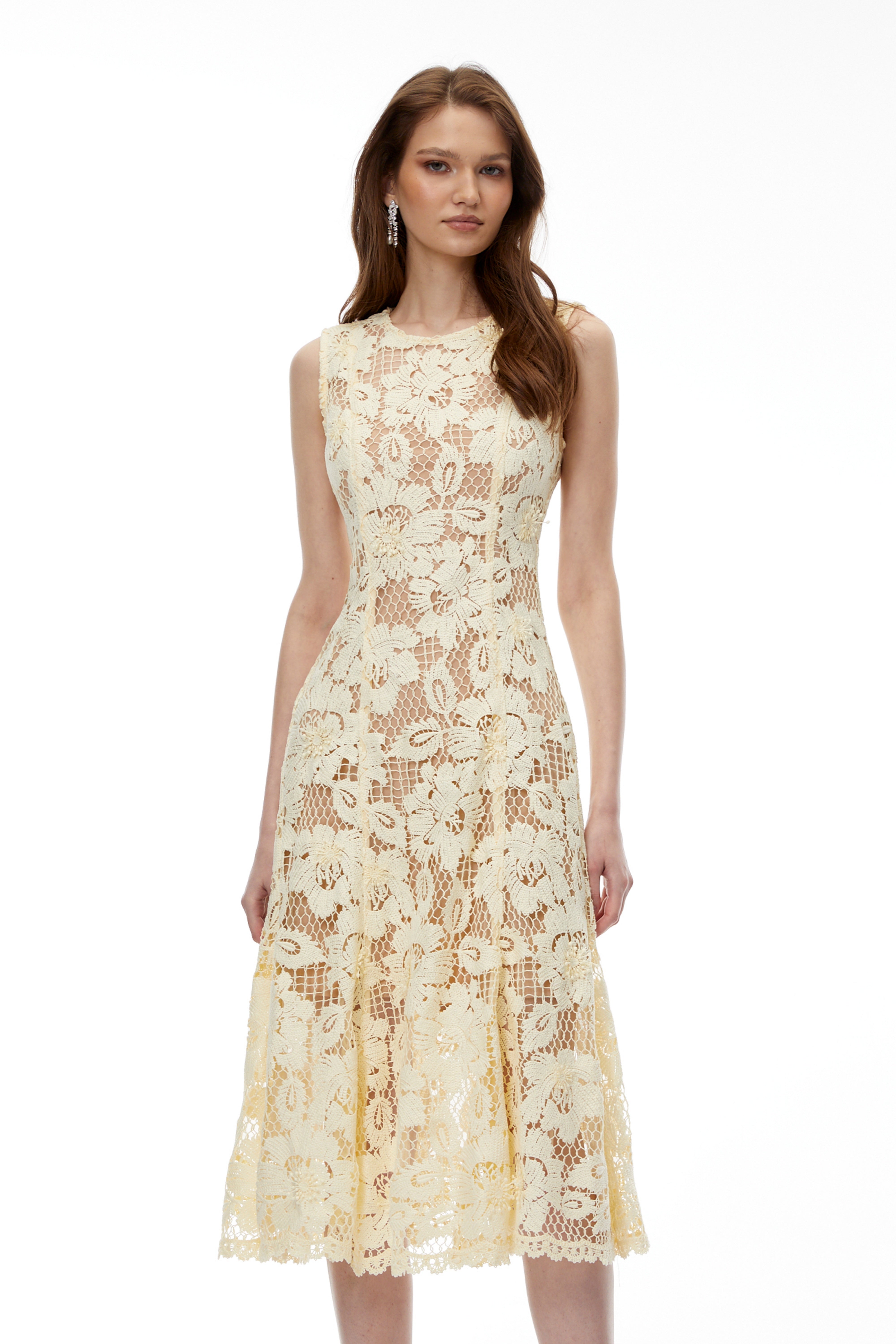 Thalassa Yellow Floral Lace Sleeveless Midi Dress (Final Sale)