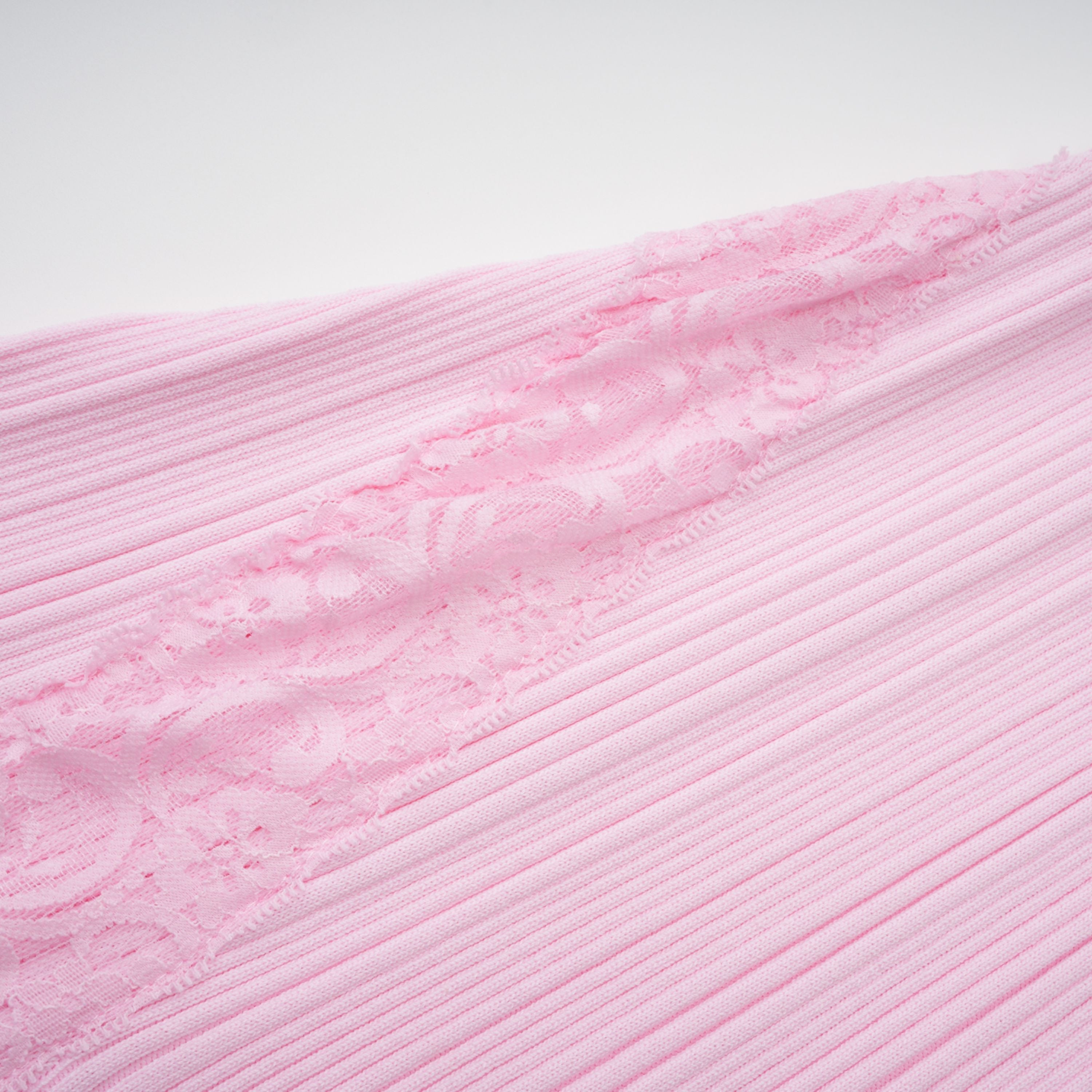 Thalya Pink Lace Trim Knit Midi Dress