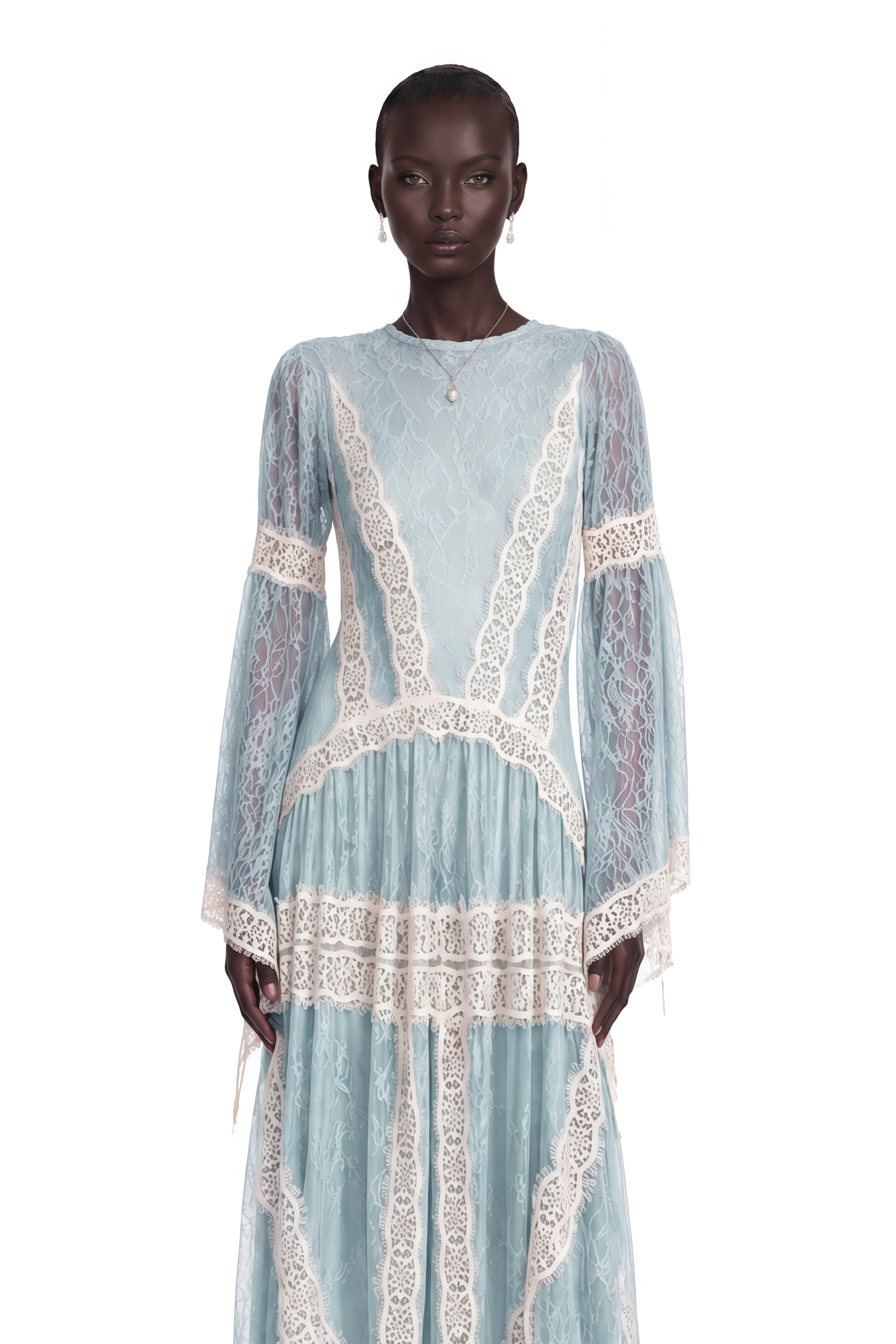 Valentina Green Color Block Lace Maxi Dress