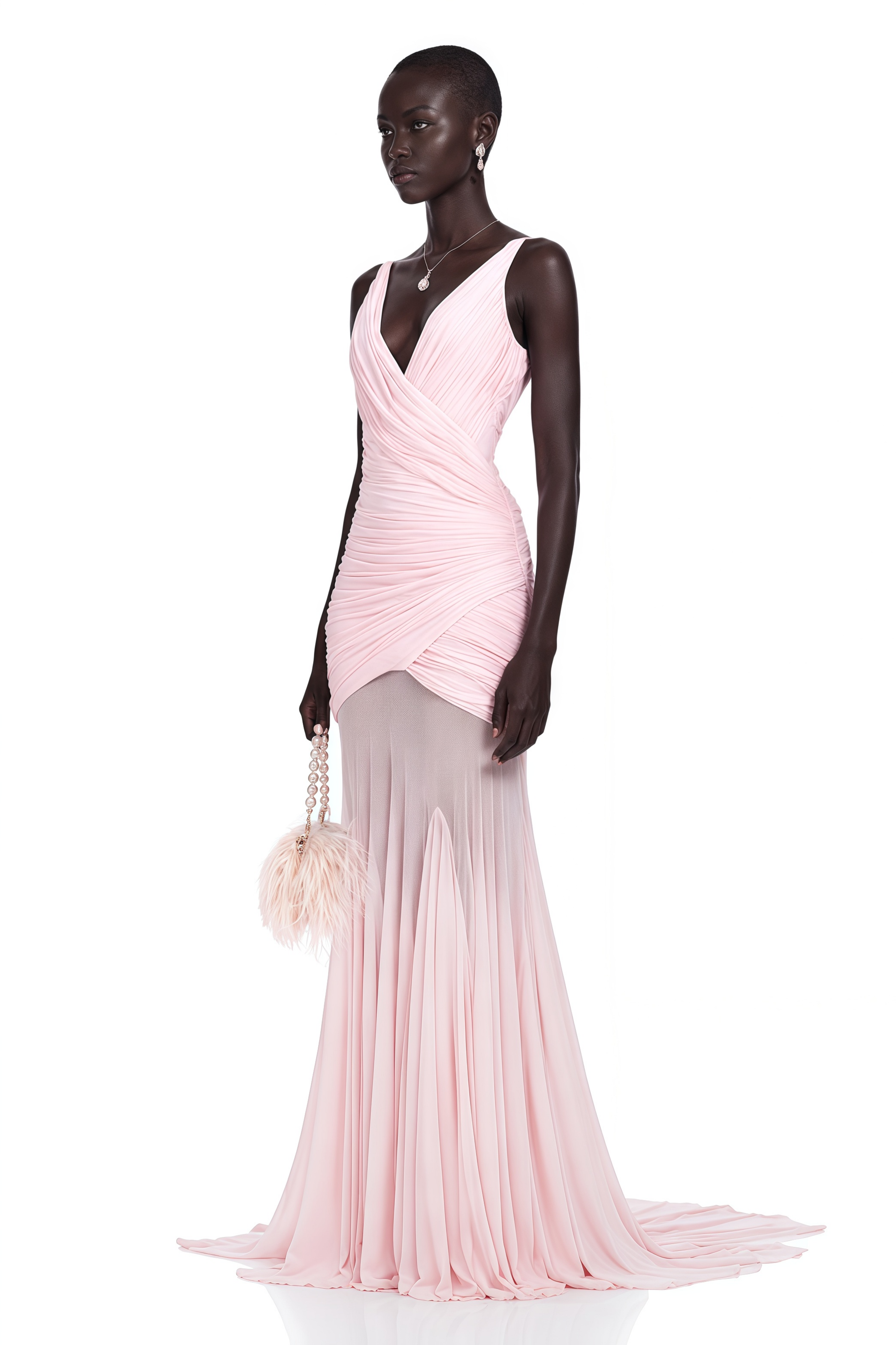 Valentina Pink V-Neck Ruched Maxi Dress