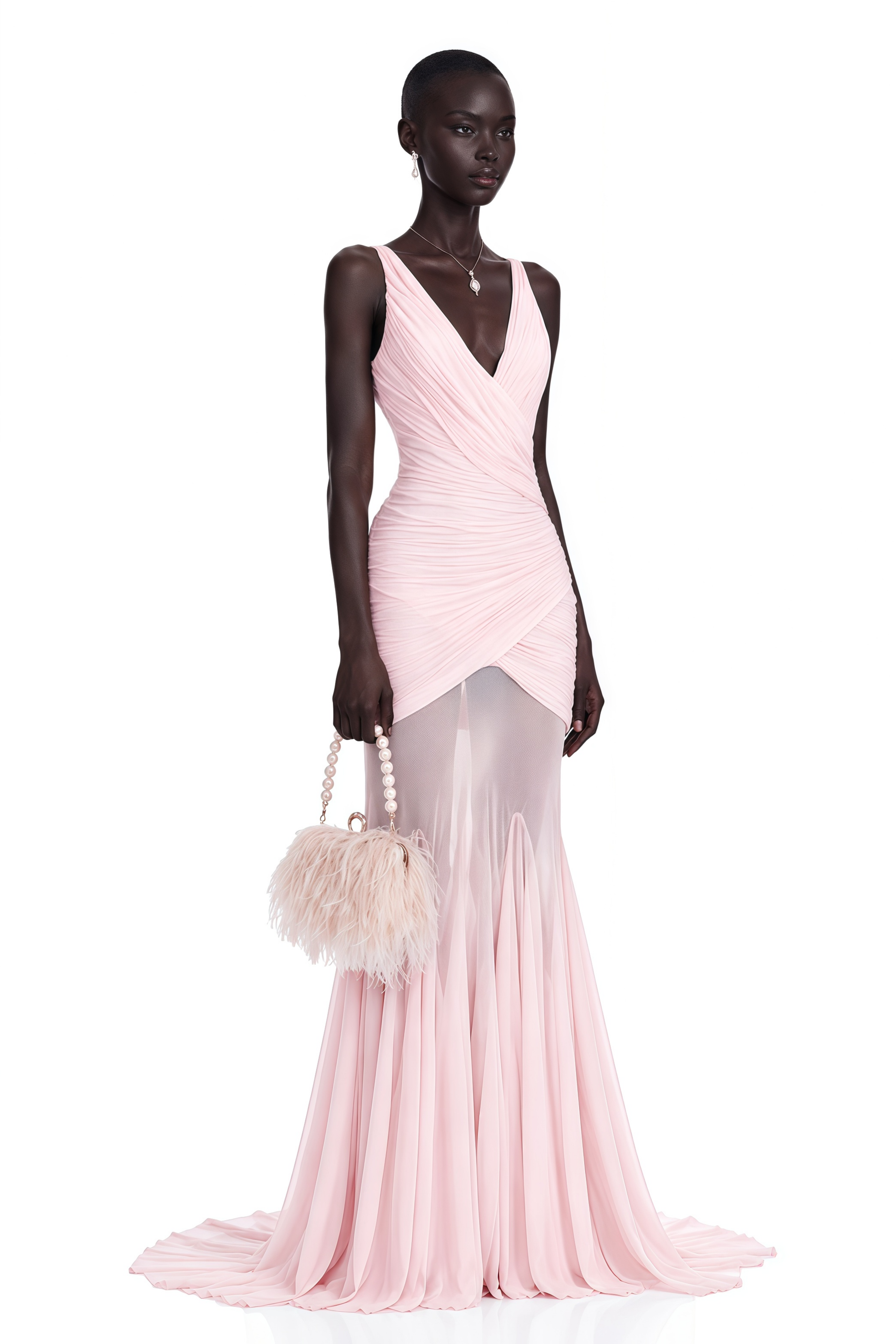 Valentina Pink V-Neck Ruched Maxi Dress