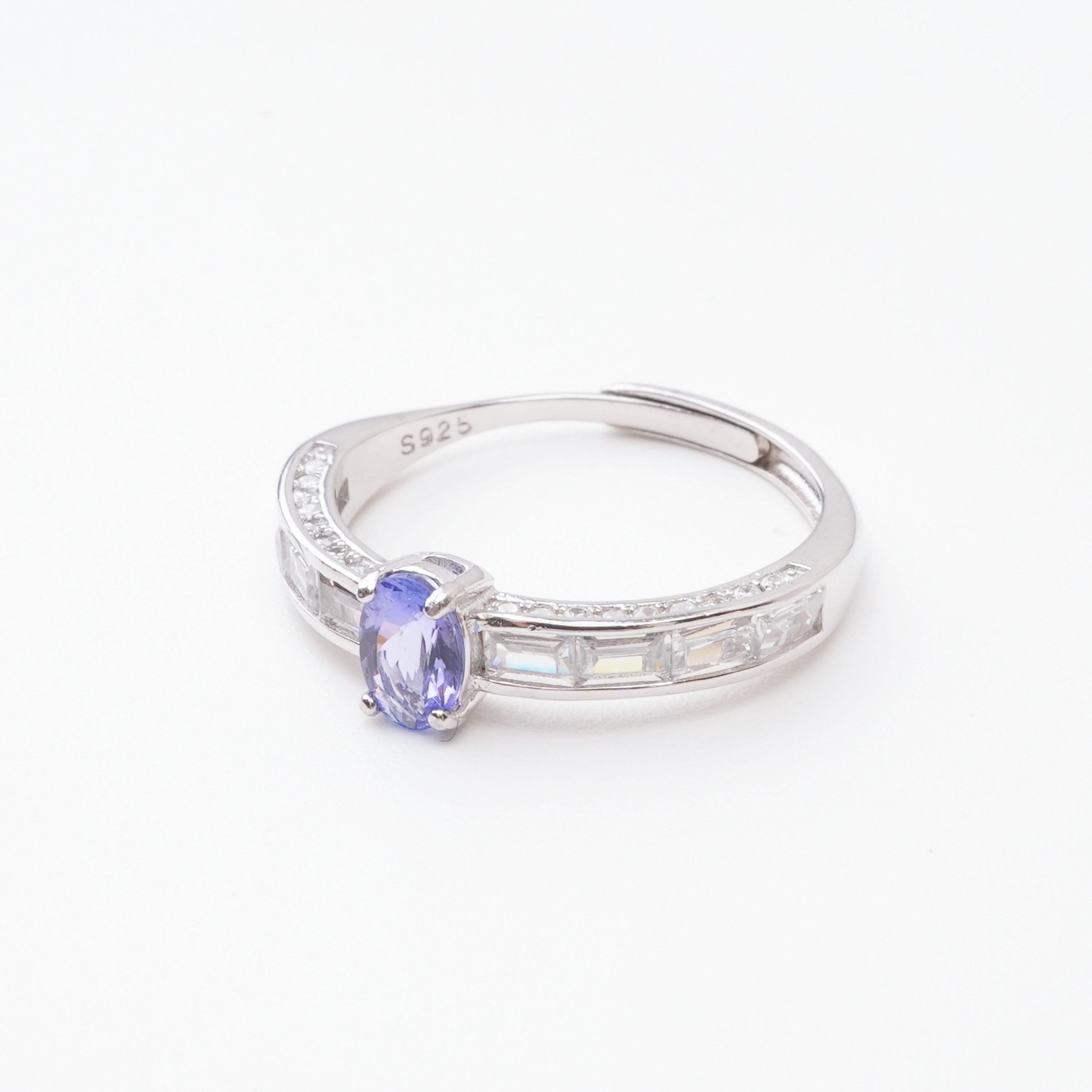 Valeria Sapphire Oval Cut Baguette Crystal Sterling Silver Ring