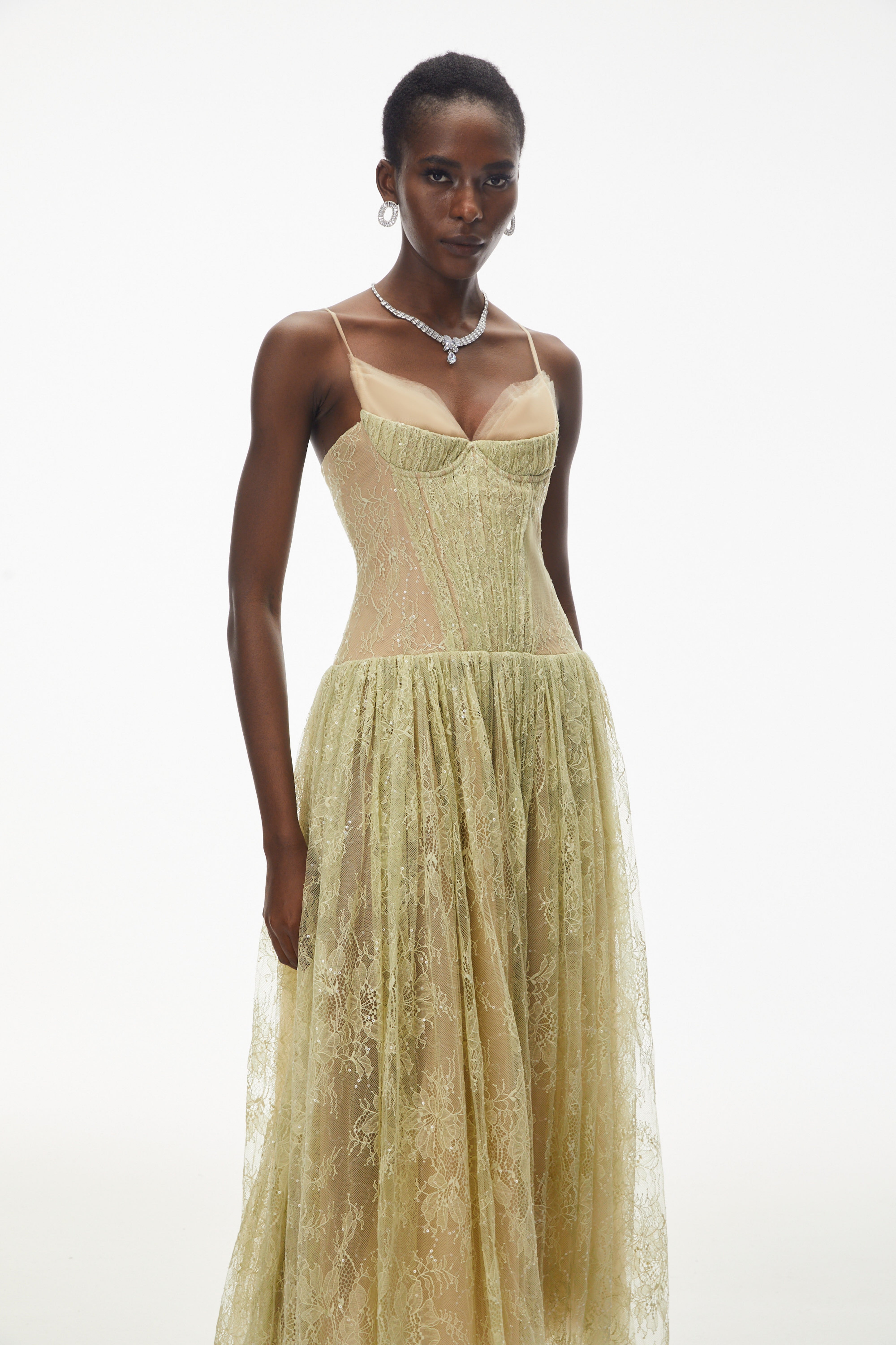 Severine Green Floral Lace Tulle Maxi Dress (Final Sale-US Only)
