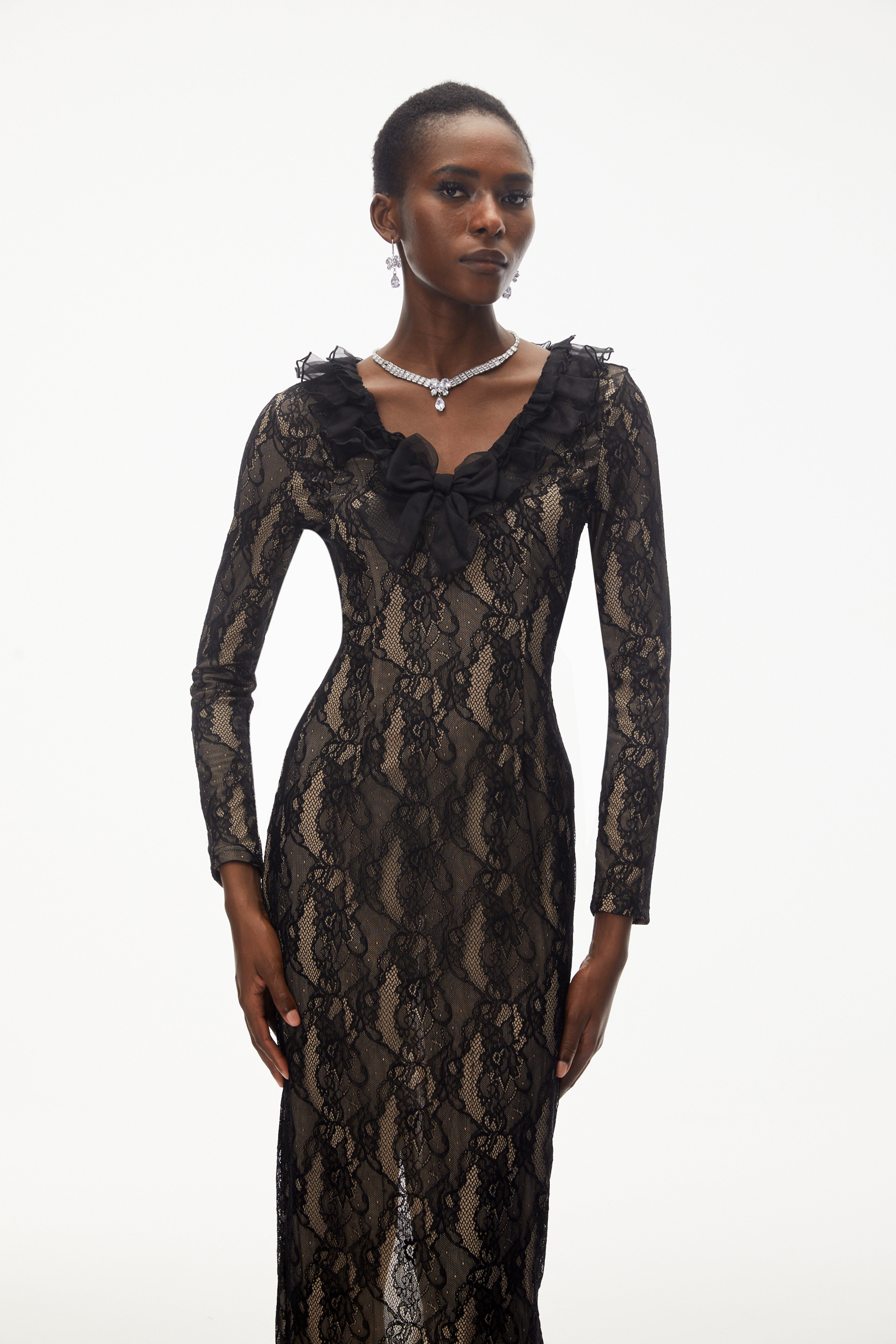 Vesna Black Ruffled Lace Midi Dress (Final Sale)