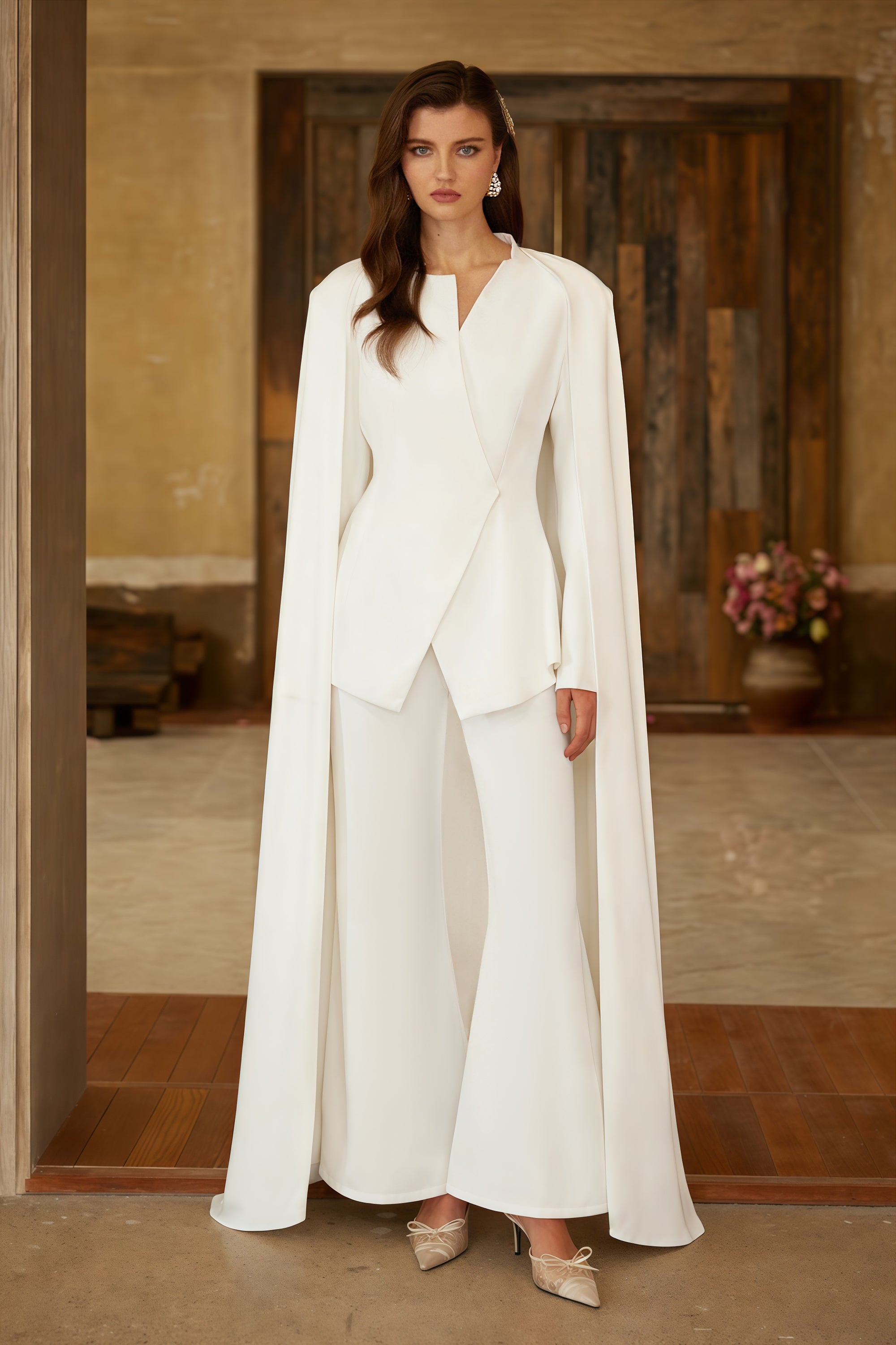 Vigdis White Cape Design Blazer & Trousers (Final Sale)