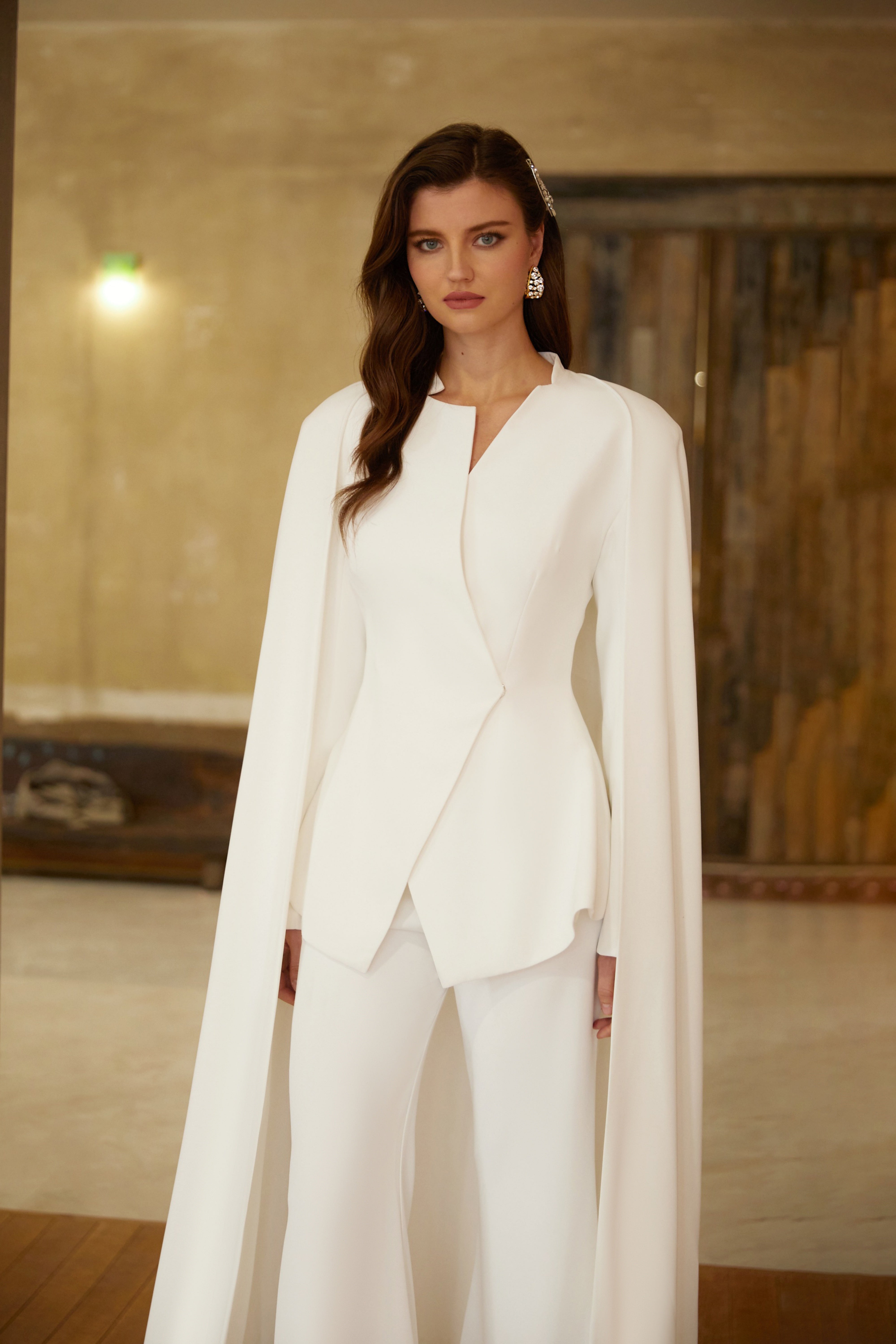 Vigdis White Cape Design Blazer & Trousers (Final Sale)