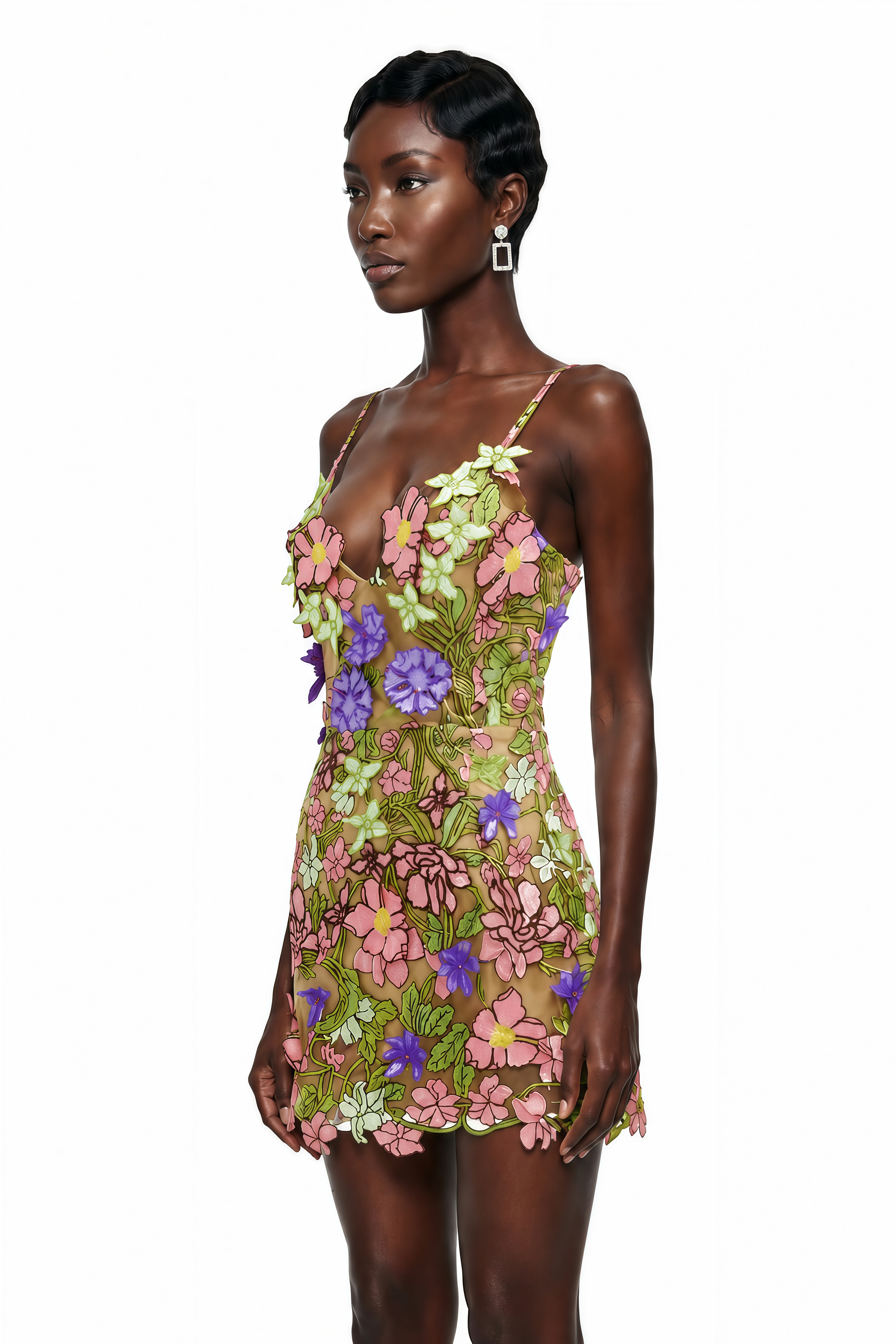 Wakatipu Green V-Neck Mini Dress with 3D Florals (Final Sale-US Only)
