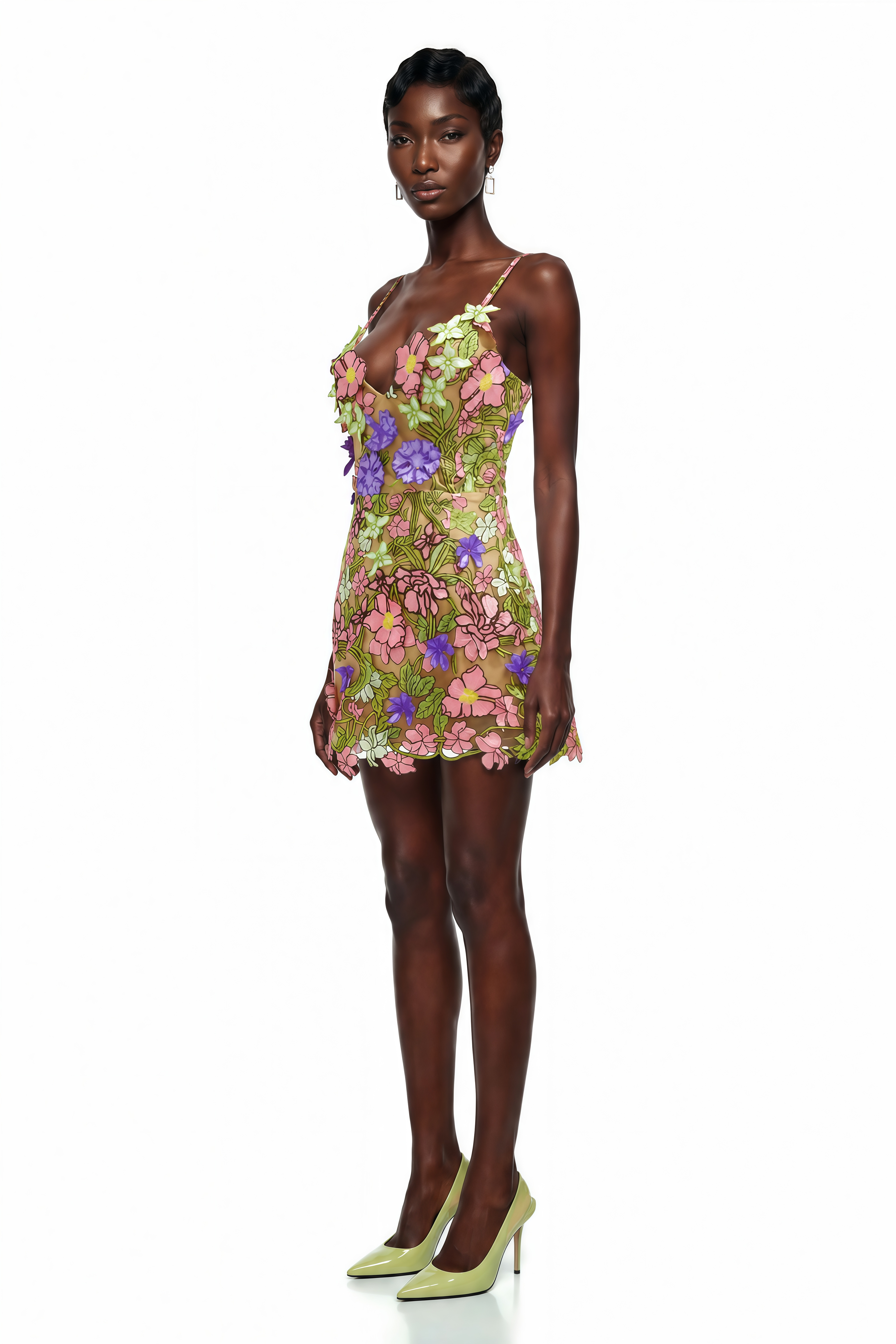 Wakatipu Green V-Neck Mini Dress with 3D Florals (Final Sale-US Only)