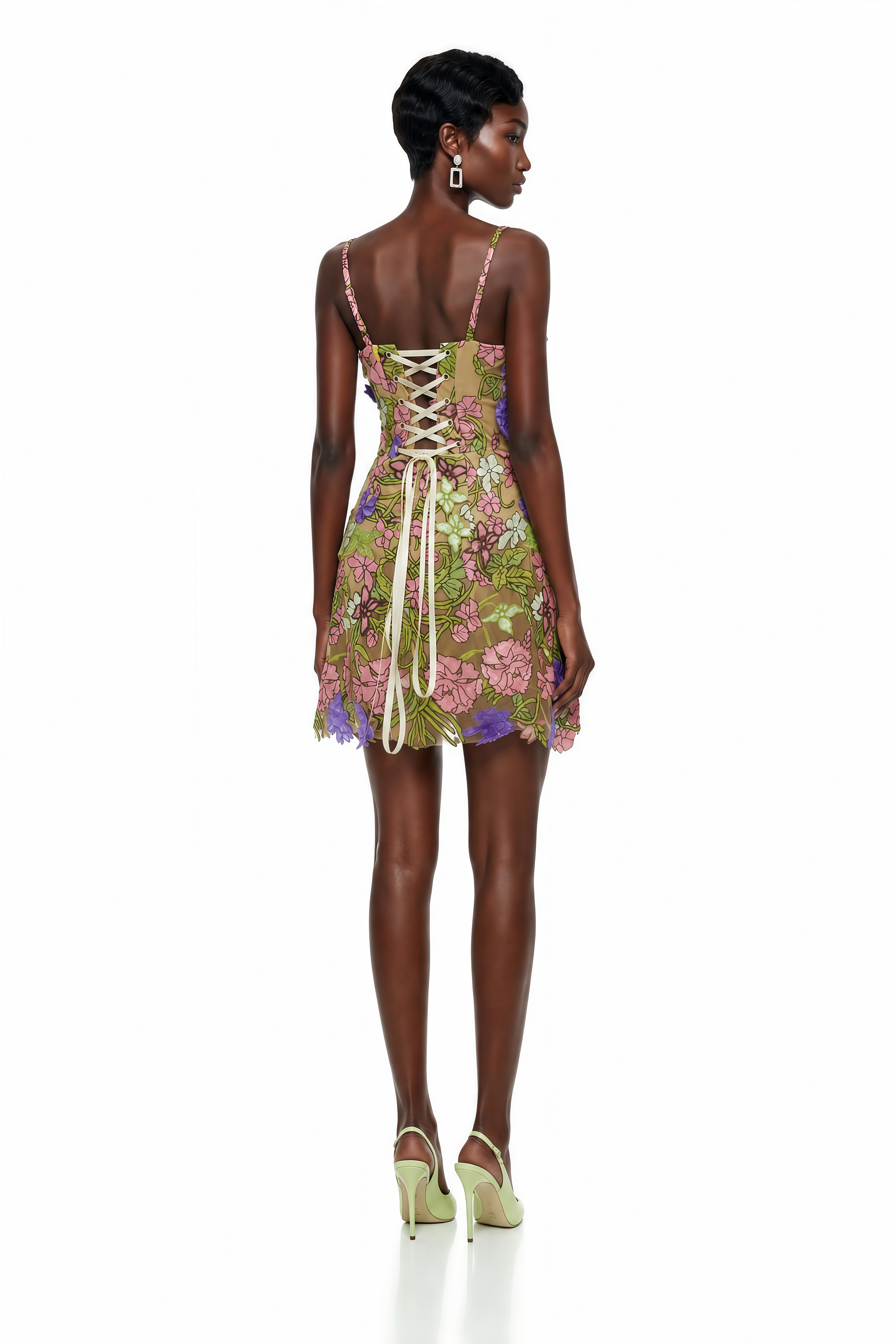 Wakatipu Green V-Neck Mini Dress with 3D Florals (Final Sale-US Only)