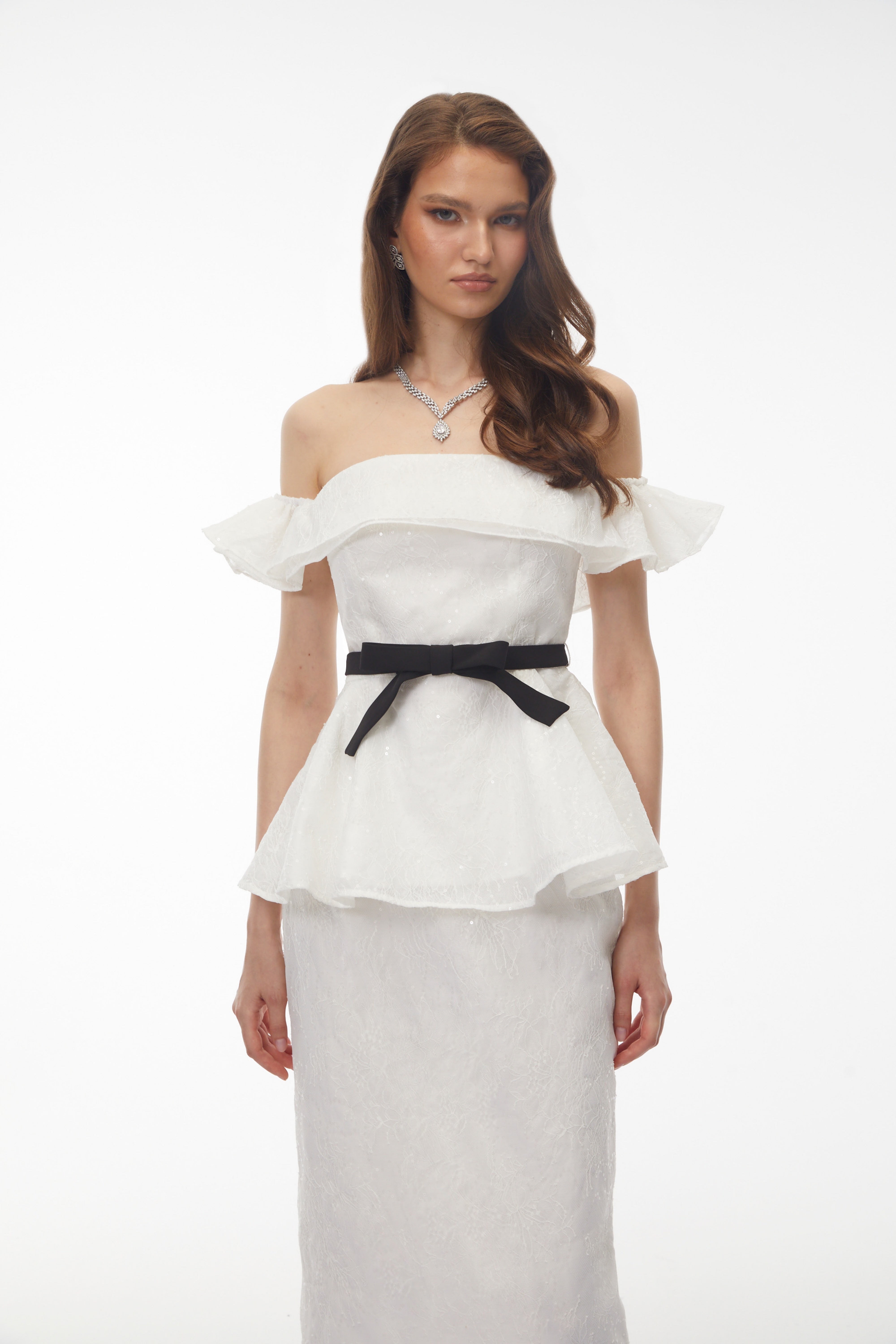 Willow White Off Shoulder Lace Top & Midi Skirt Set (Final Sale)