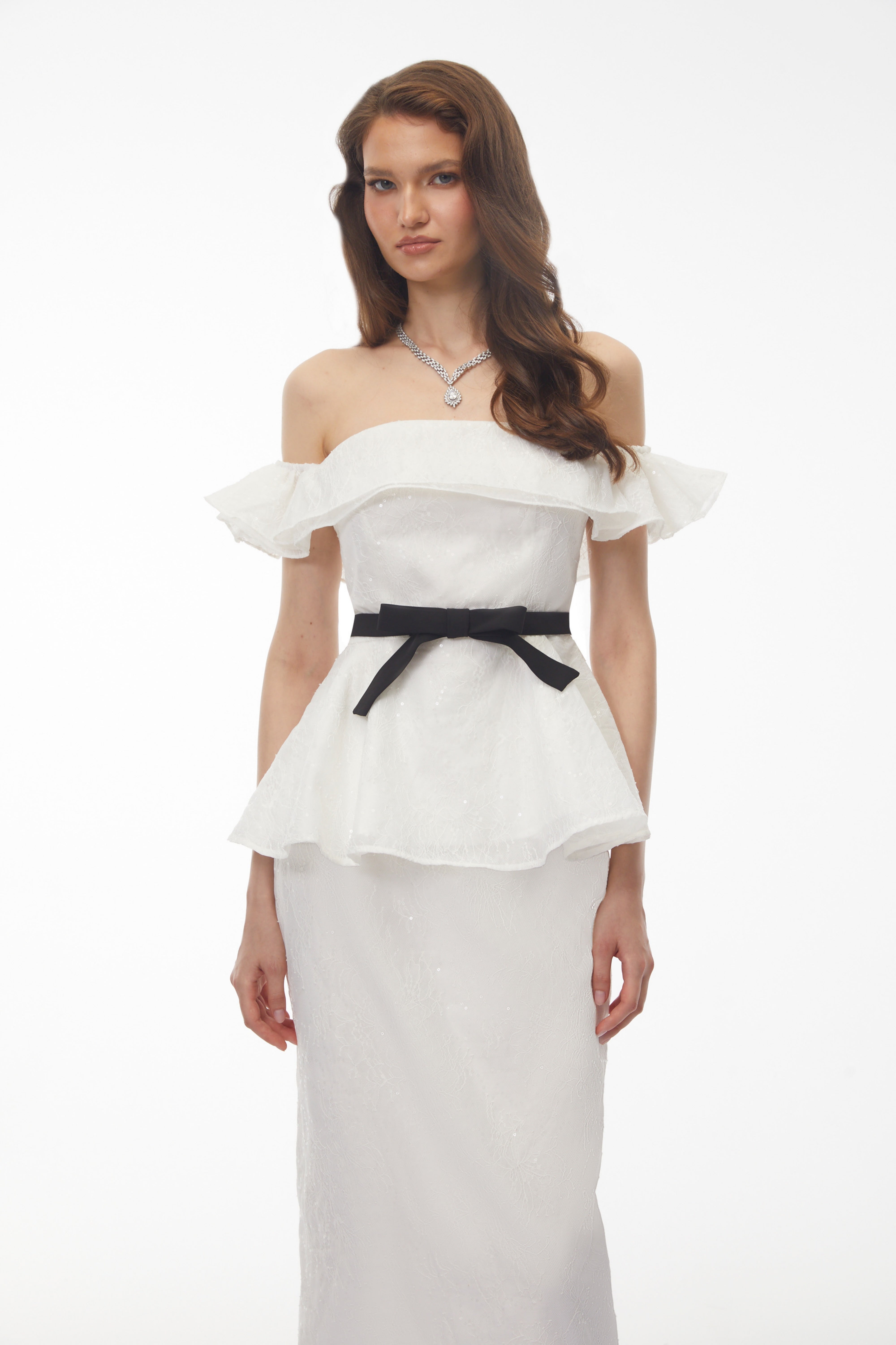 Willow White Off Shoulder Lace Top & Midi Skirt Set (Final Sale)