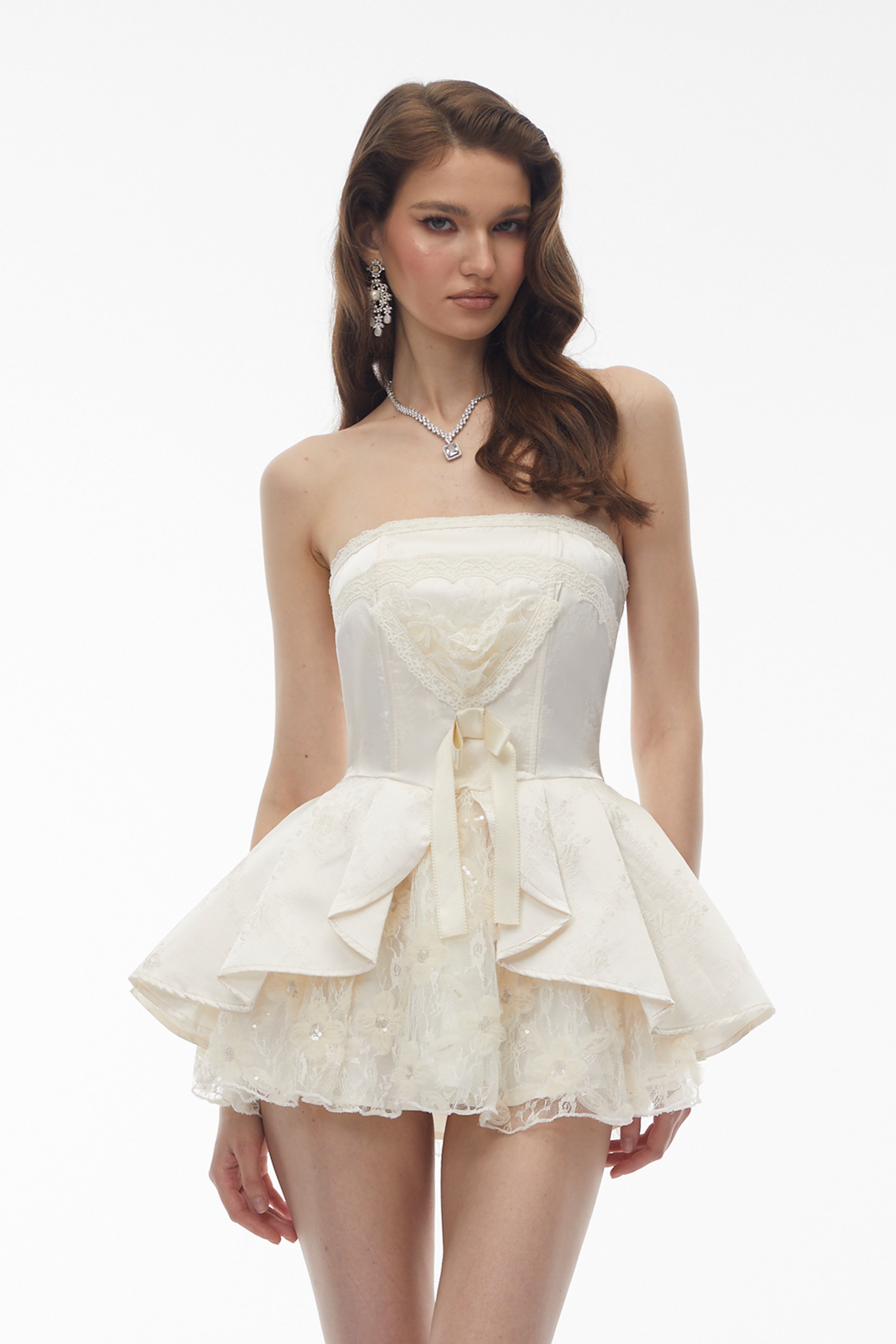 Xenobia White Off Shoulder Floral Lace Mini Dress (Final Sale)