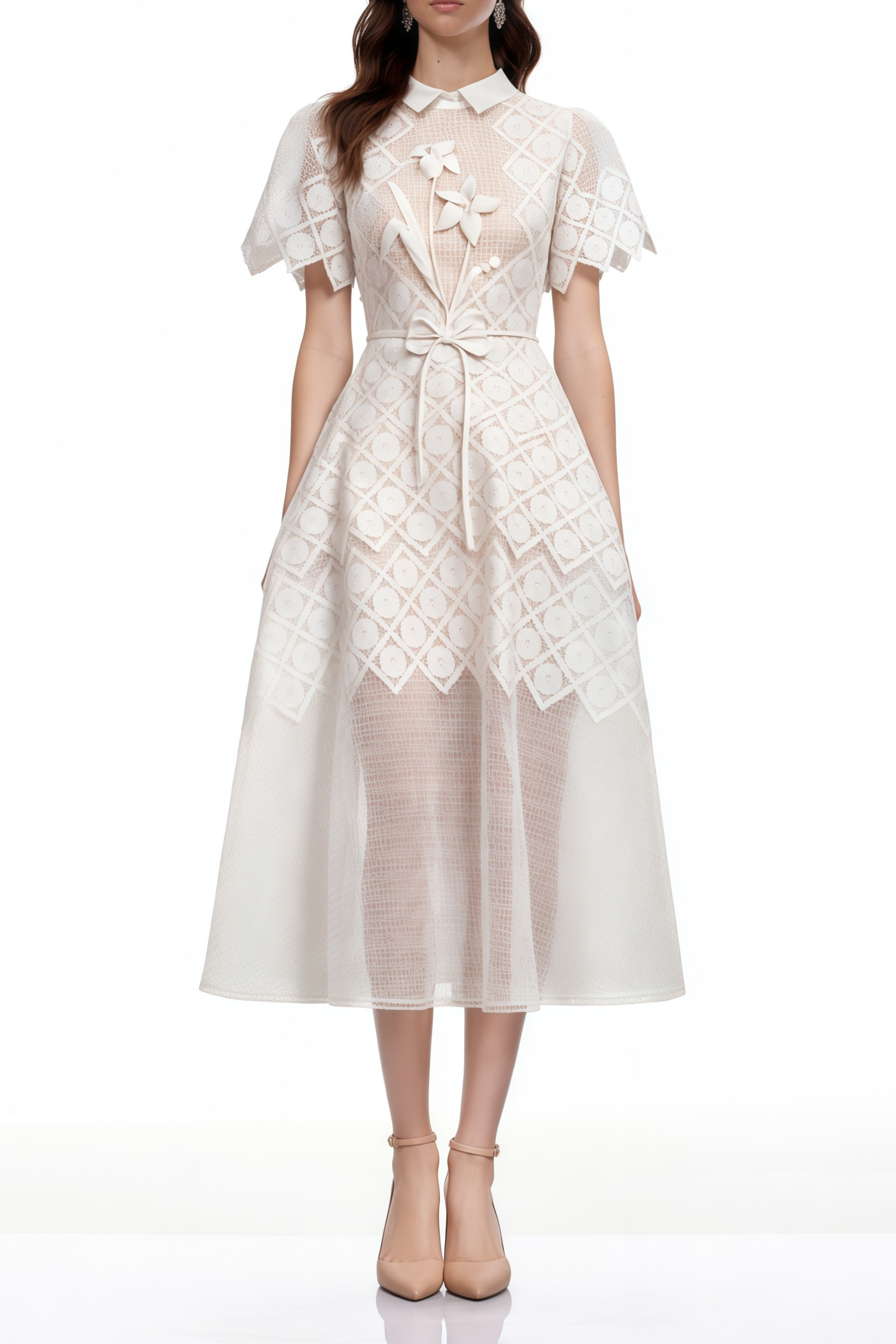 Yasmine White Floral-embroidered Midi Dress (Final Sale)