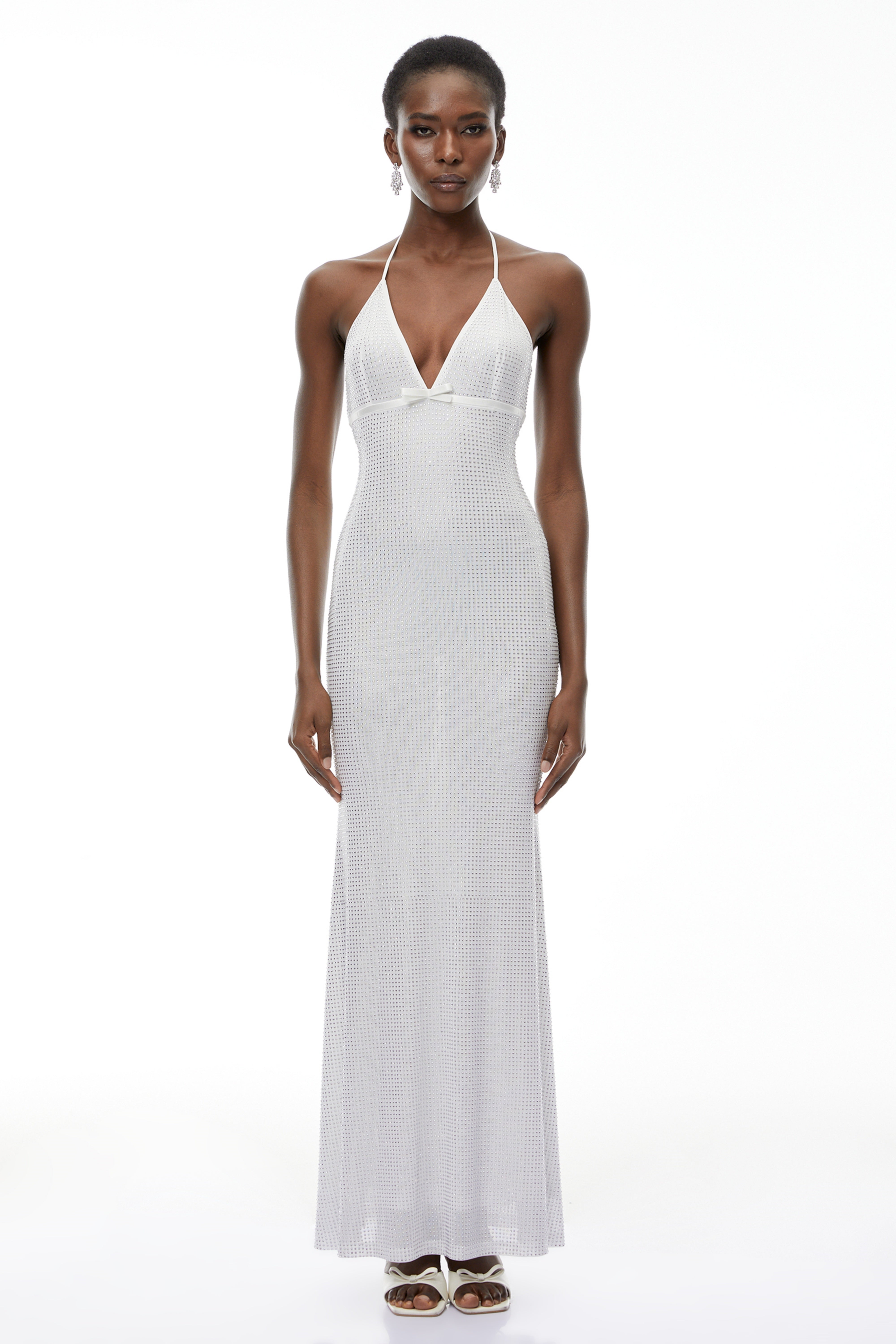 Yasmine Silver Rhinestone Embellished Maxi Dress (Final Sale)