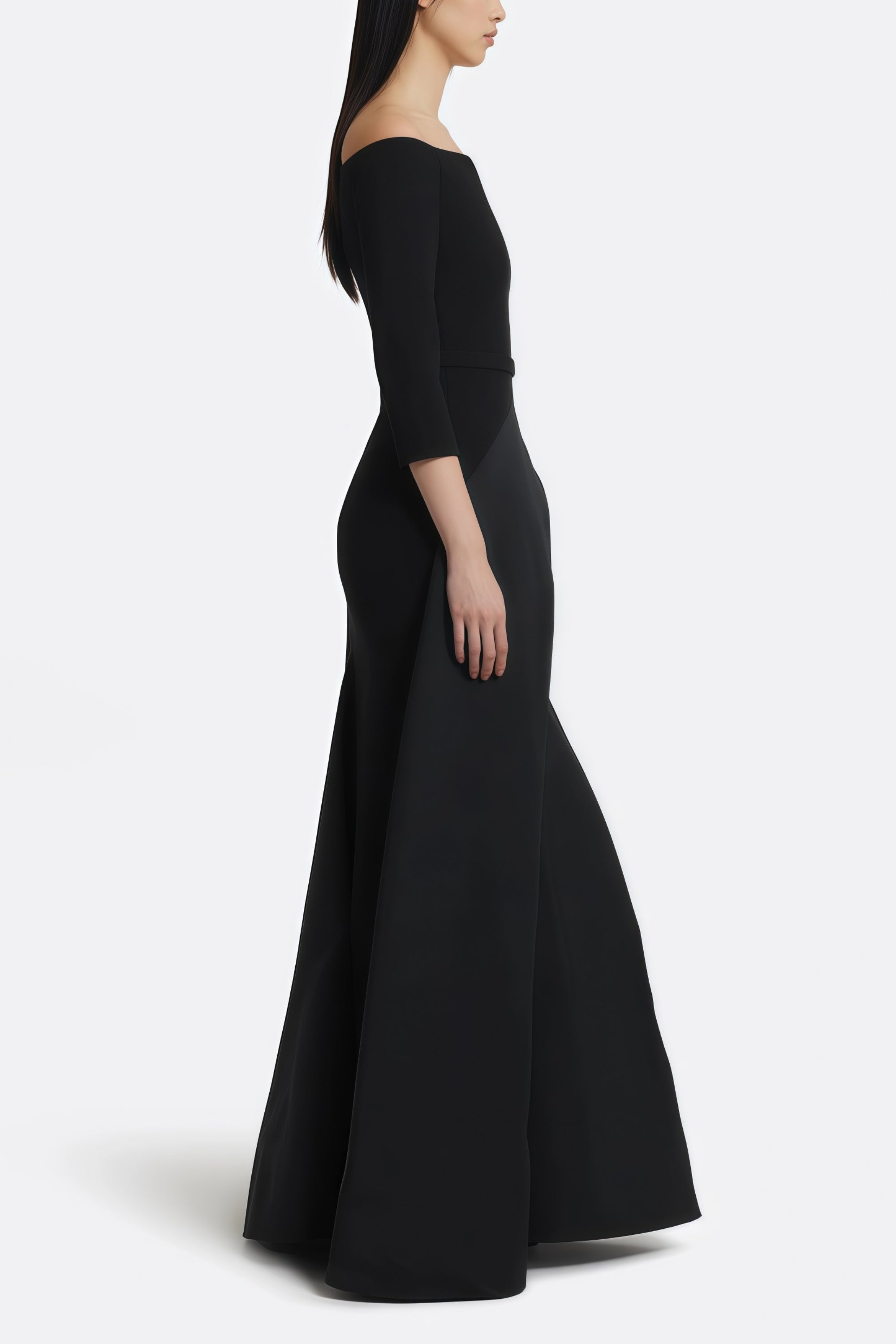 Yoliswa Black Off-Shoulder Maxi Dress with High Thigh Slit (Final Sale-US Only)