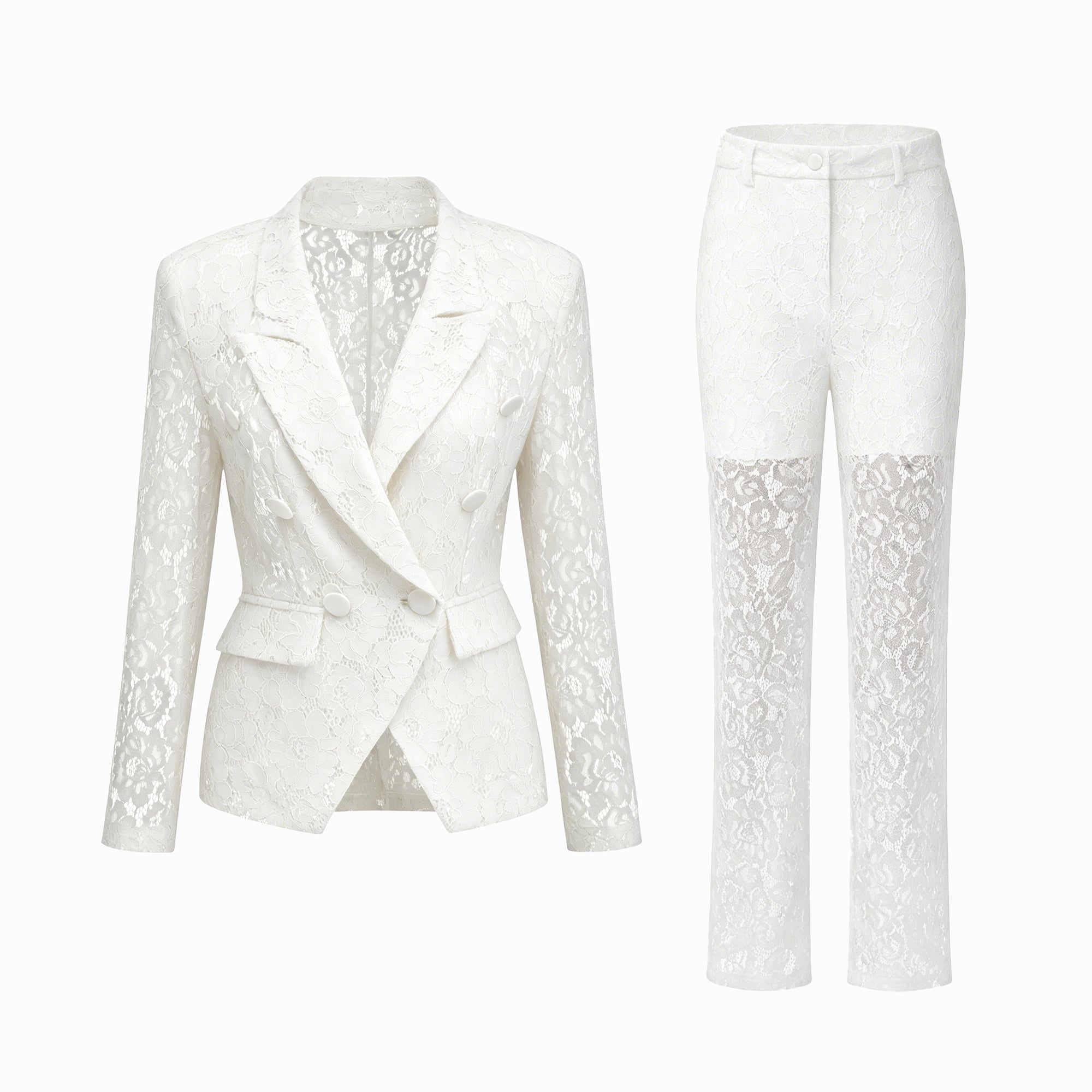 Zoé Sheer Lace Blazer & Trousers Matching Set (Final Sale-US Only)