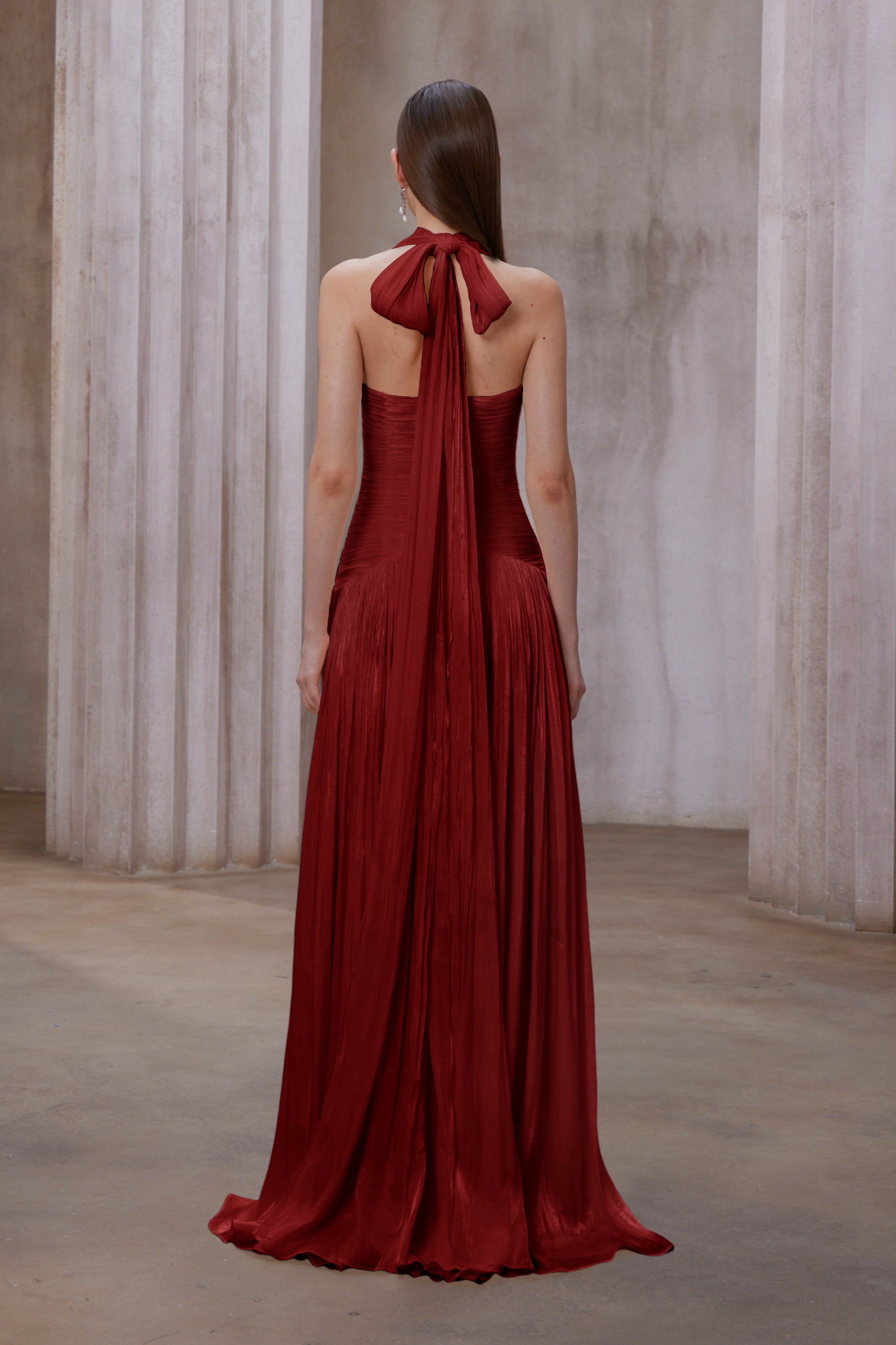 Uranie Red Gathered Maxi Dress (Final Sale-US Only)