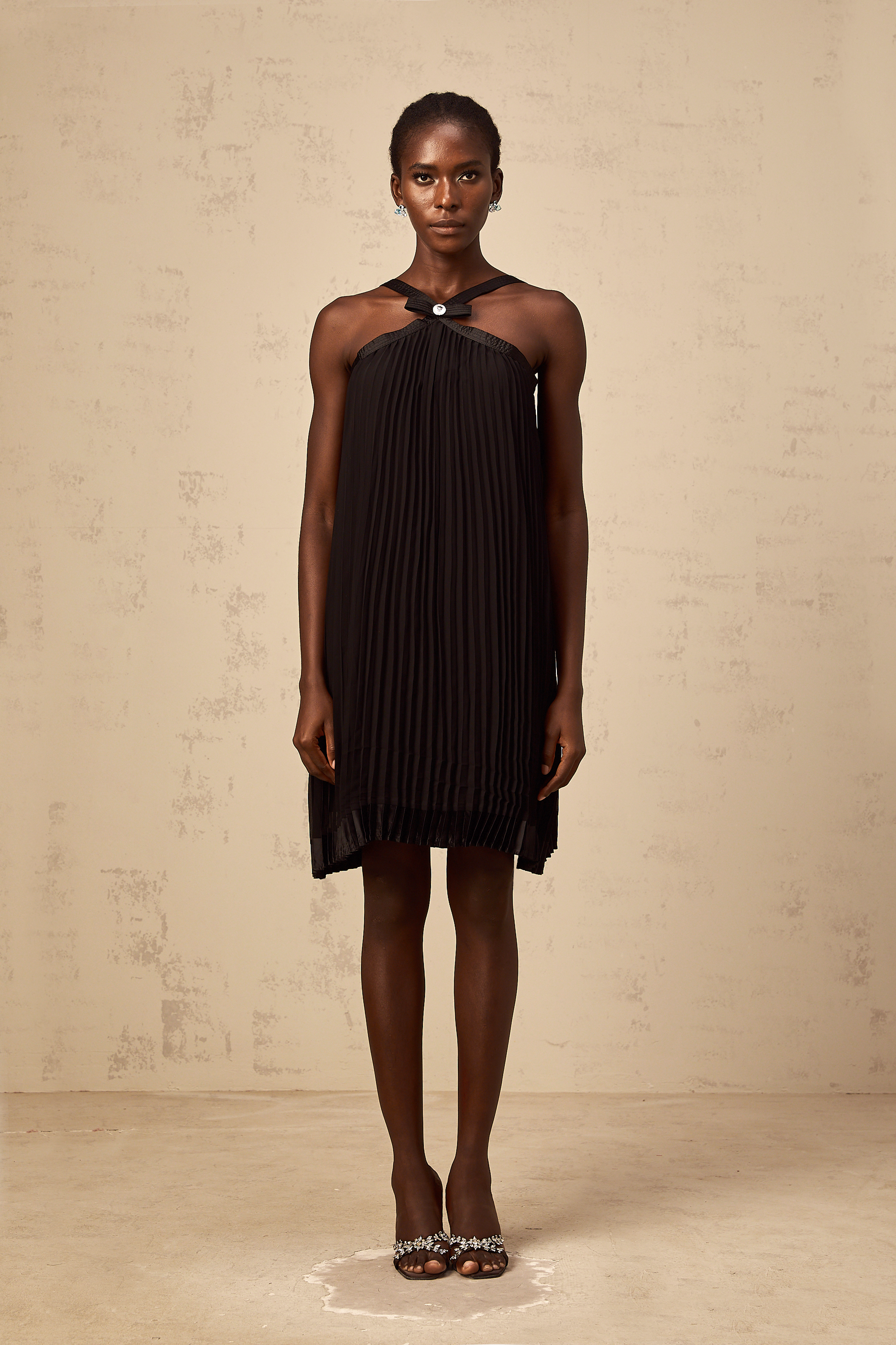 Zelda black bowknot pleated mini dress (Final Sale-US Only)