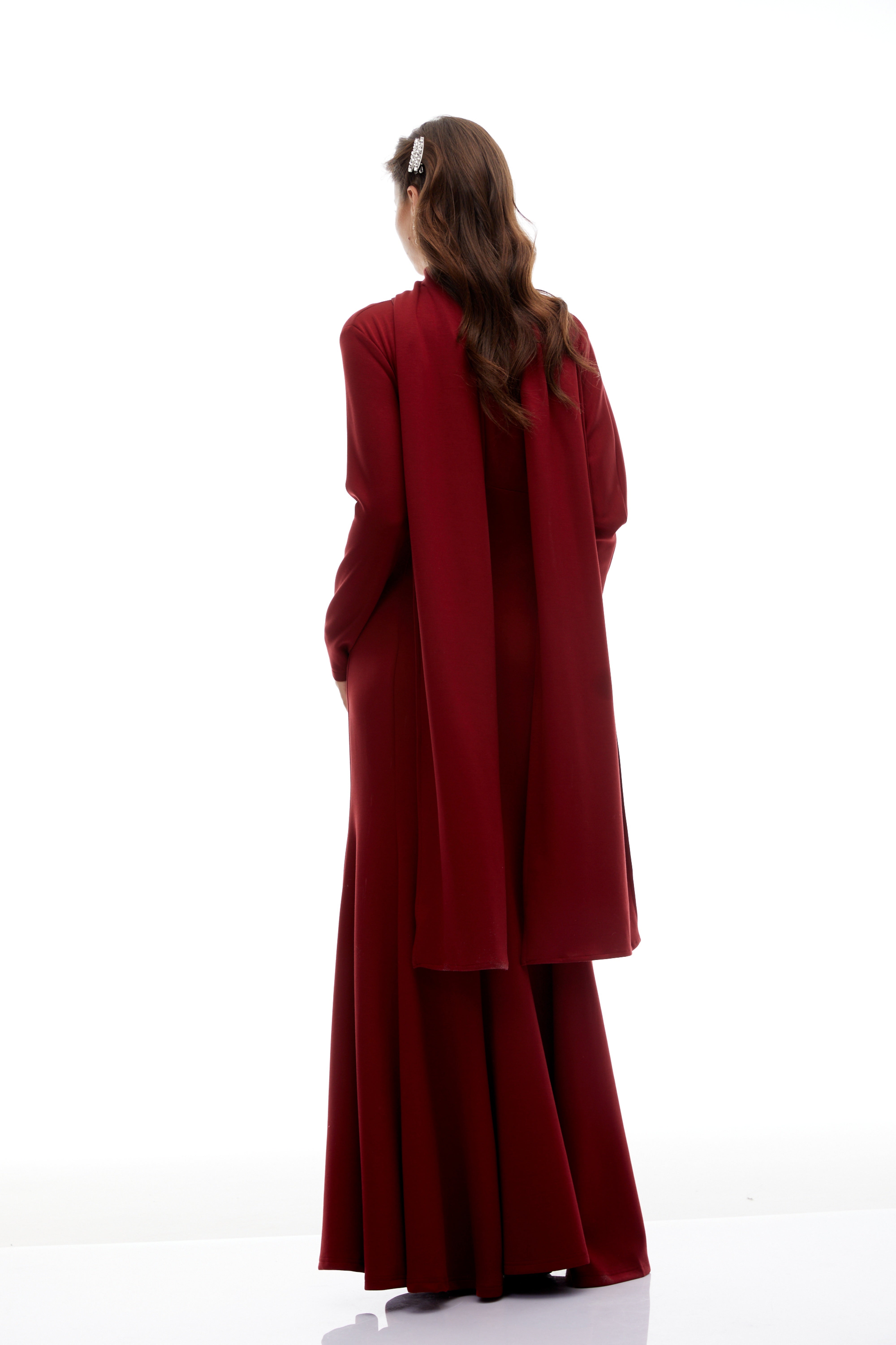 Margot Red Scarf Design Ruched Maxi Gown (Final Sale)